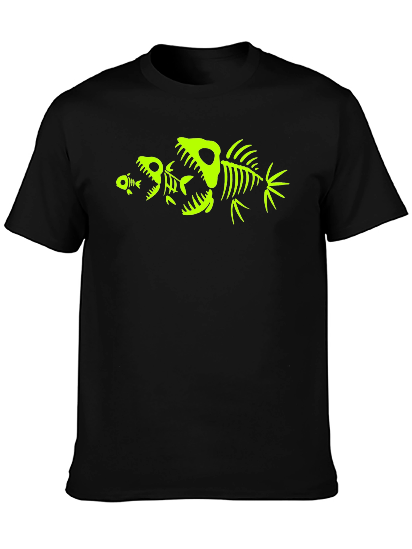 Mens Black T-Shirt with Fish Skeleton Graphic