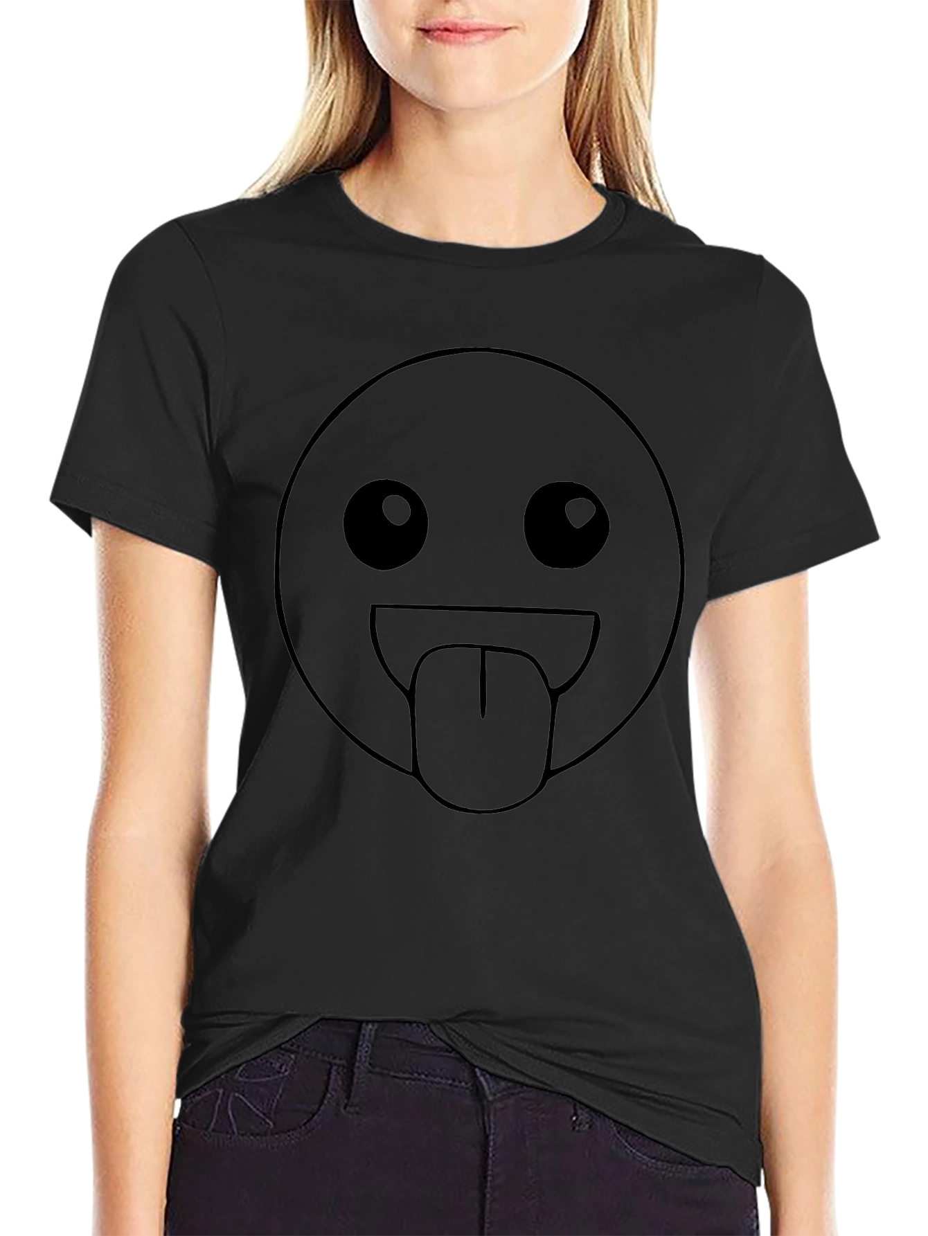 Emoji Tongue Out Black T-Shirt
