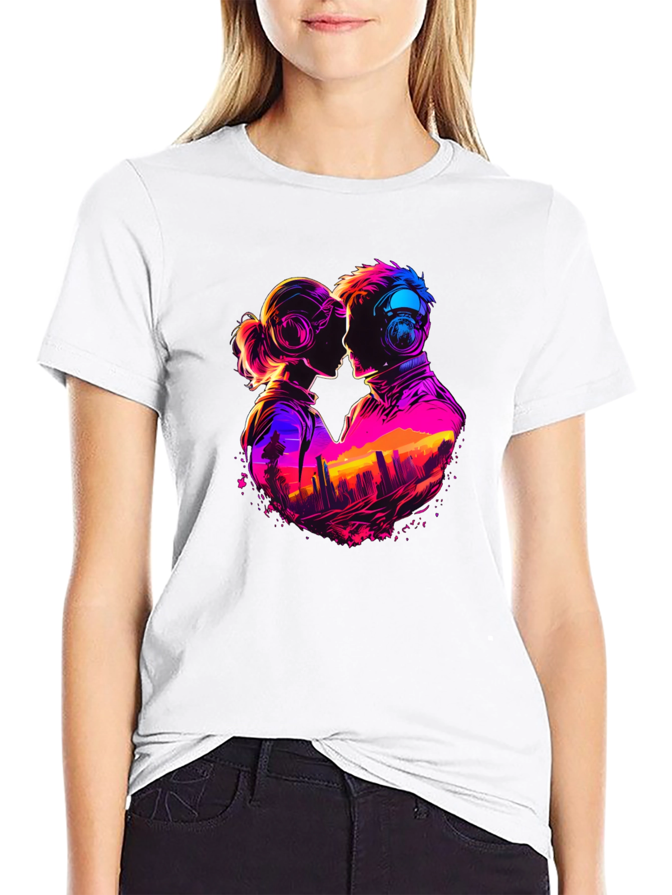 Retro Romance Graphic Tee - Cityscape Love