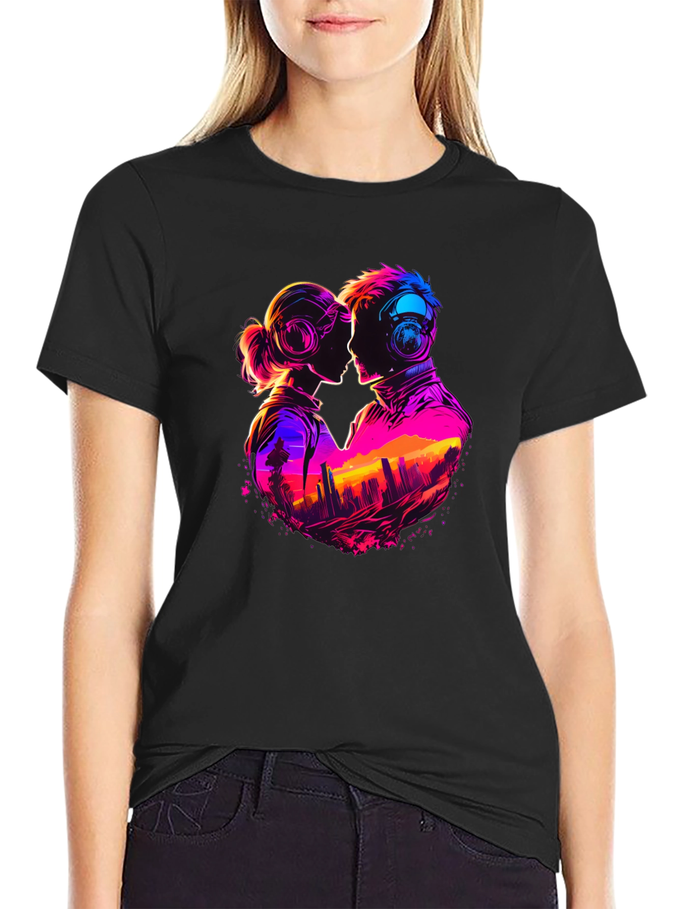 Retro Romance Graphic Tee - Cityscape Love