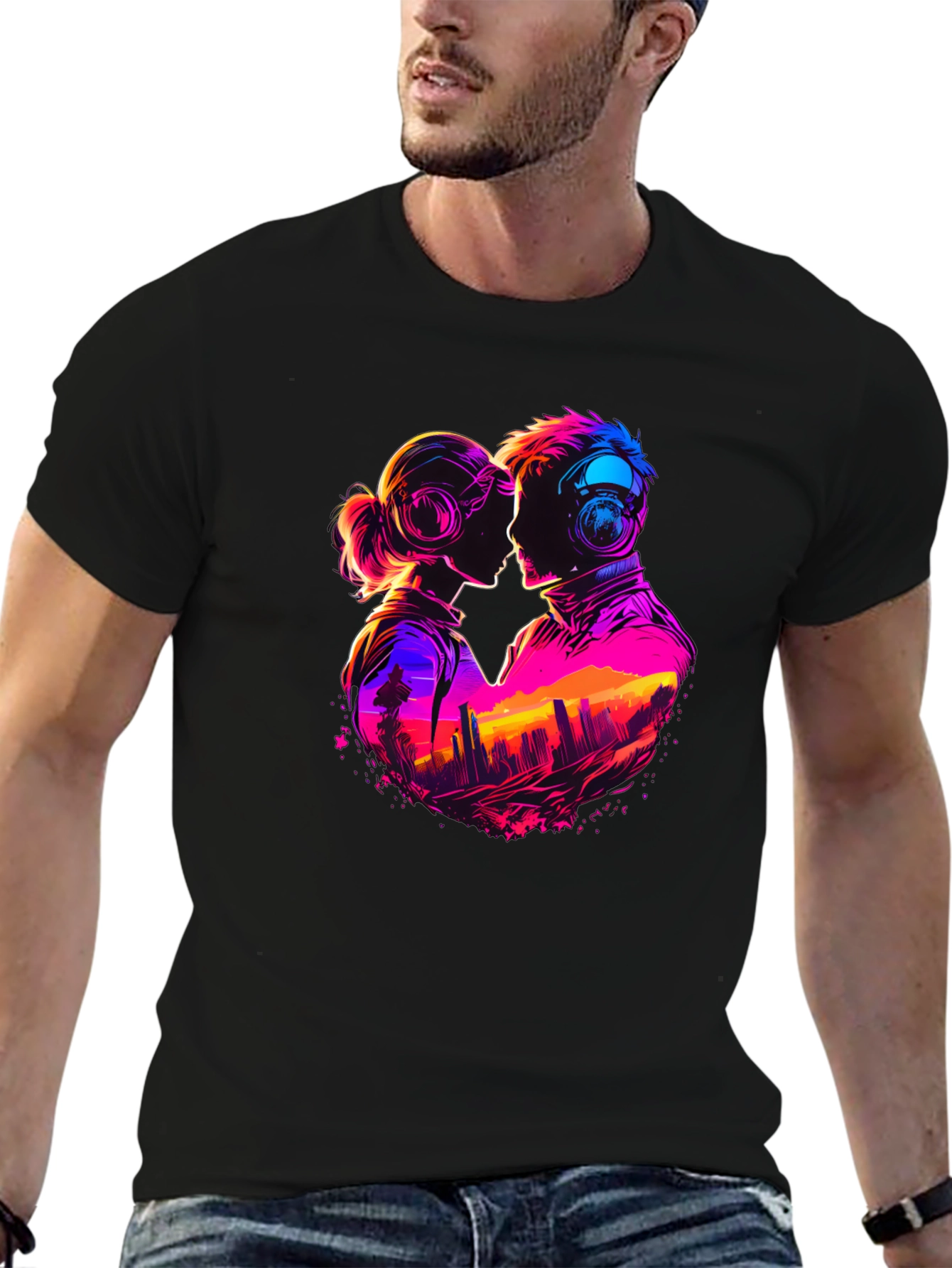 Retro Romance Graphic Tee - Cityscape Love