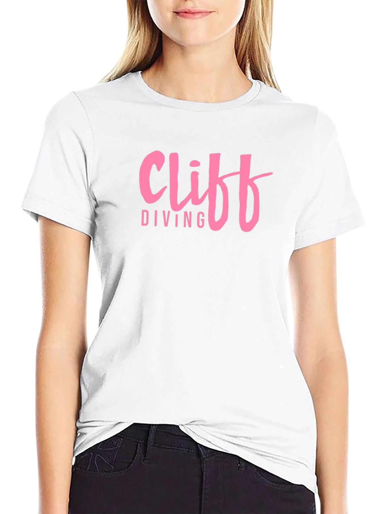 Cliff Diving Graphic Tee - Pink Text Design