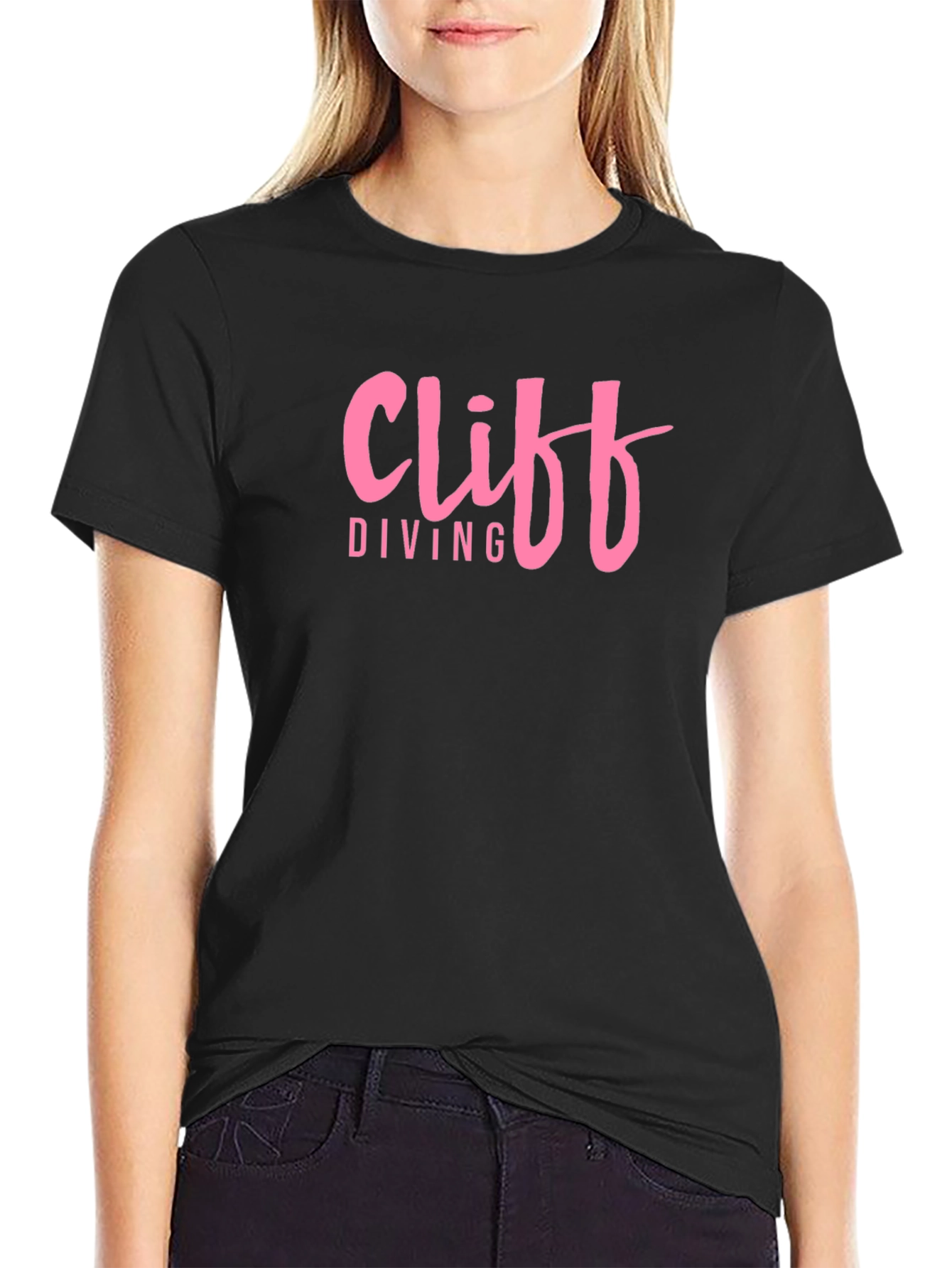 Cliff Diving Graphic Tee - Pink Text Design