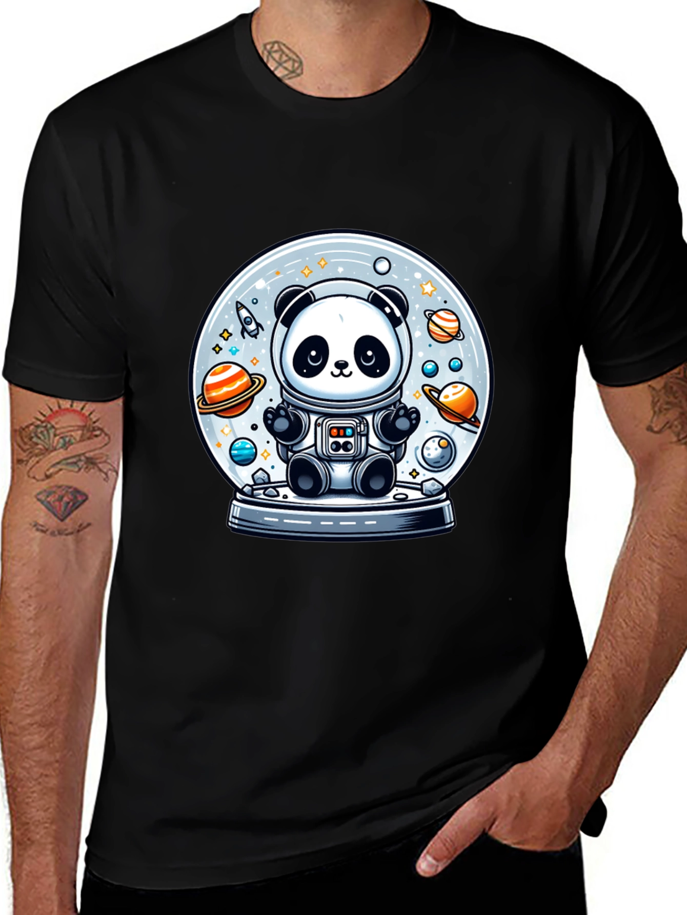 Panda Astronaut Space Globe T-Shirt
