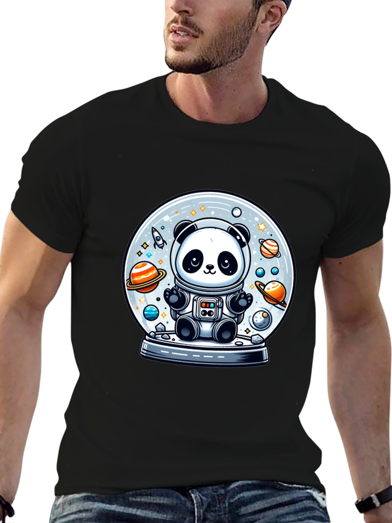 Panda Astronaut Space Globe T-Shirt