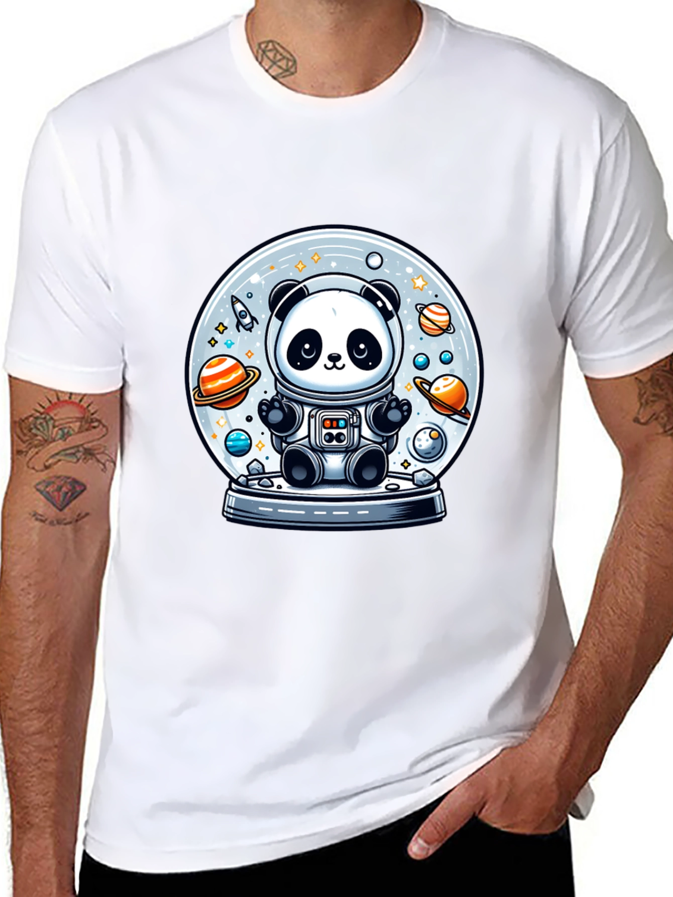 Panda Astronaut Space Globe T-Shirt
