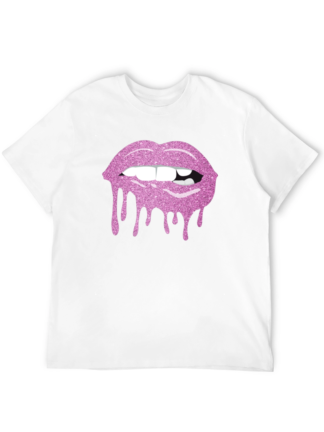 Pink Glitter Lips Black T-Shirt