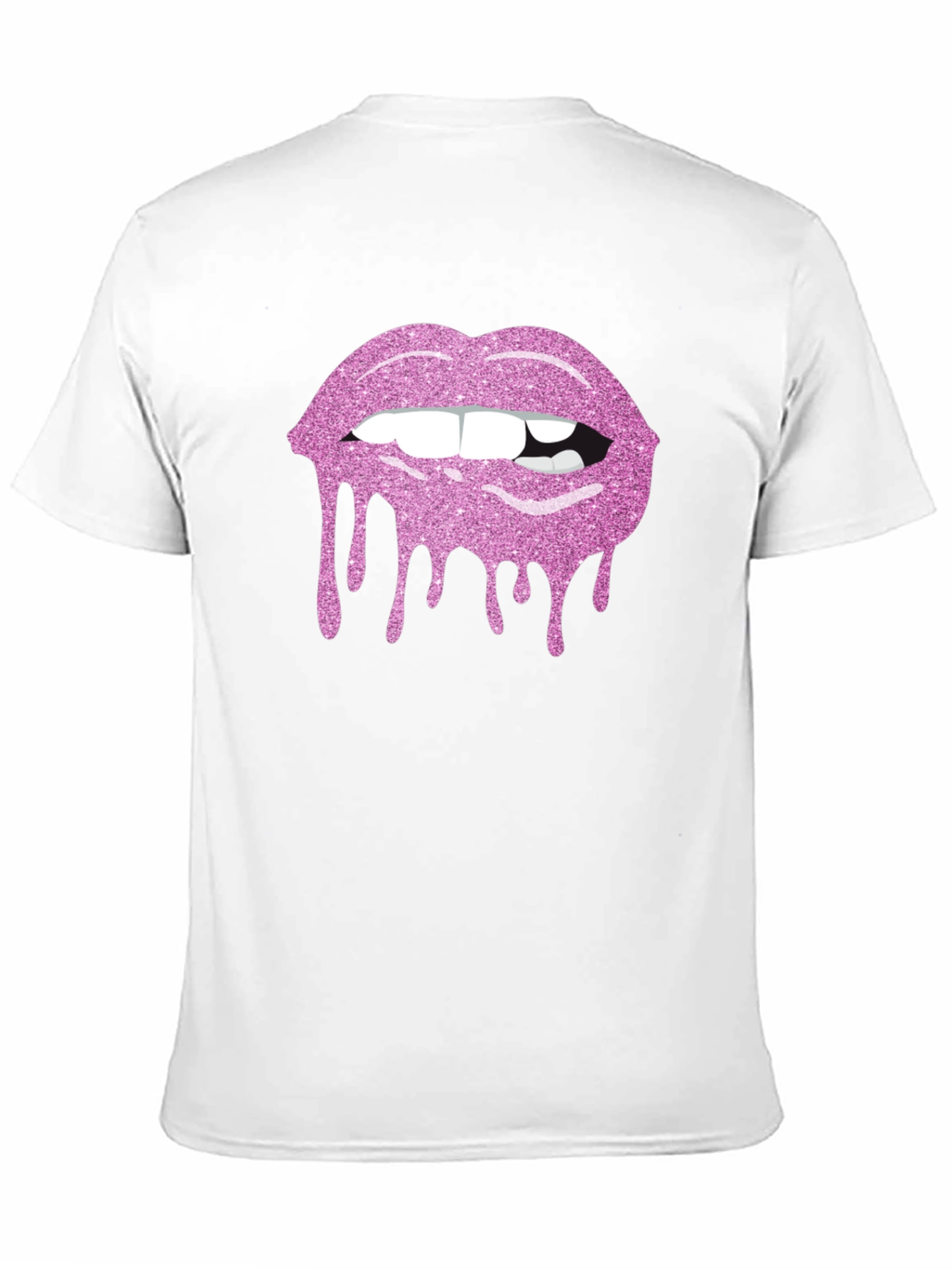 Pink Glitter Lips Black T-Shirt