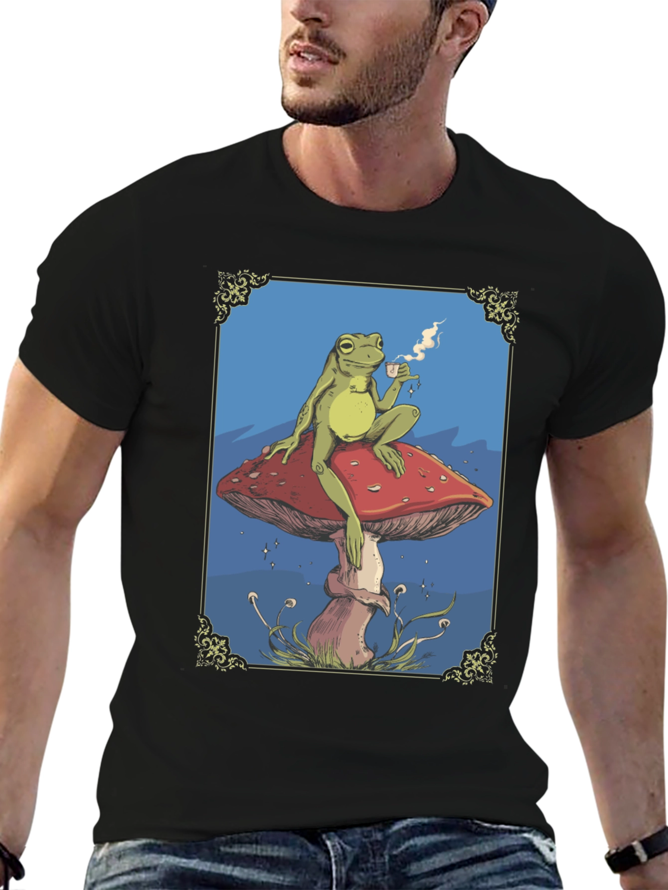 Frog on Mushroom T-Shirt - Whimsical Relaxed Fit