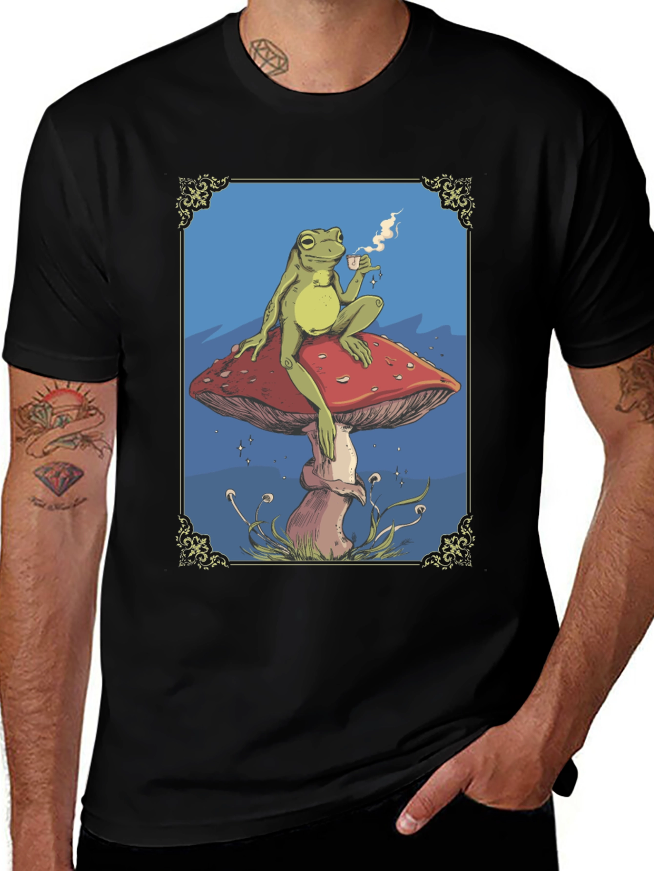 Frog on Mushroom T-Shirt - Whimsical Relaxed Fit