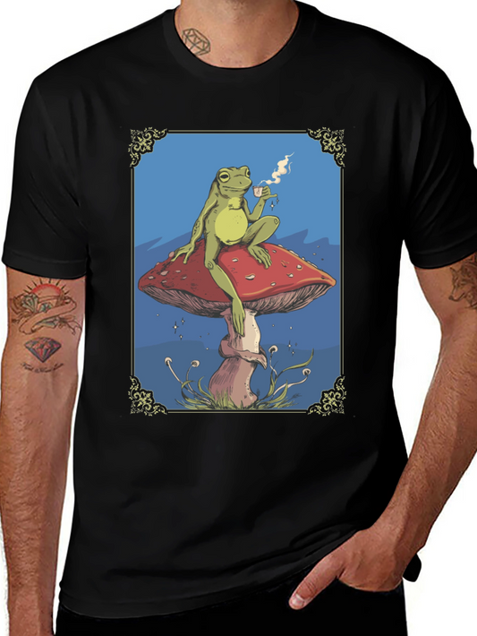 Frog on Mushroom T-Shirt - Whimsical Relaxed Fit