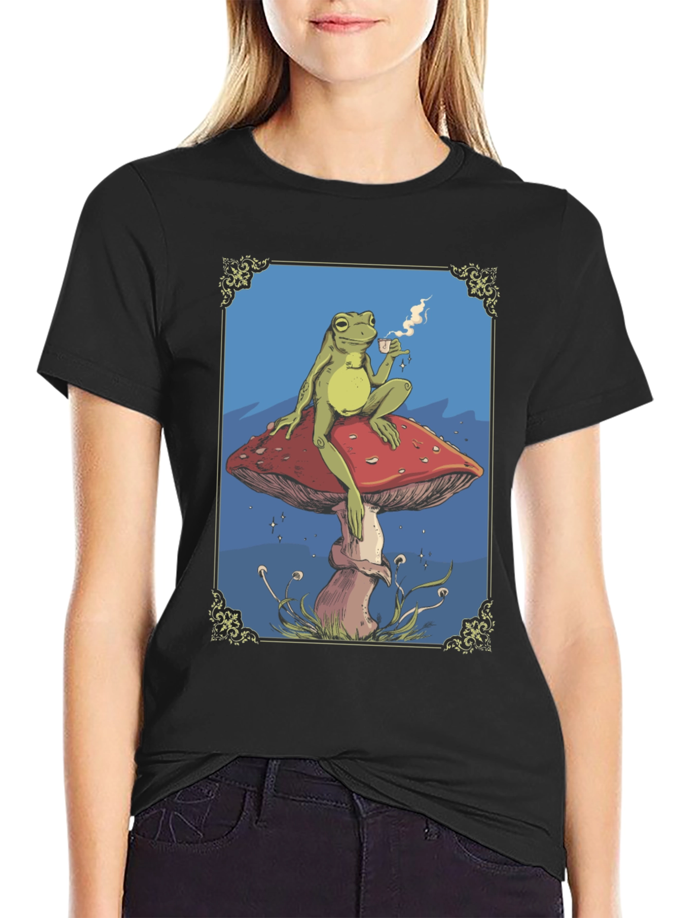 Frog on Mushroom T-Shirt - Whimsical Relaxed Fit