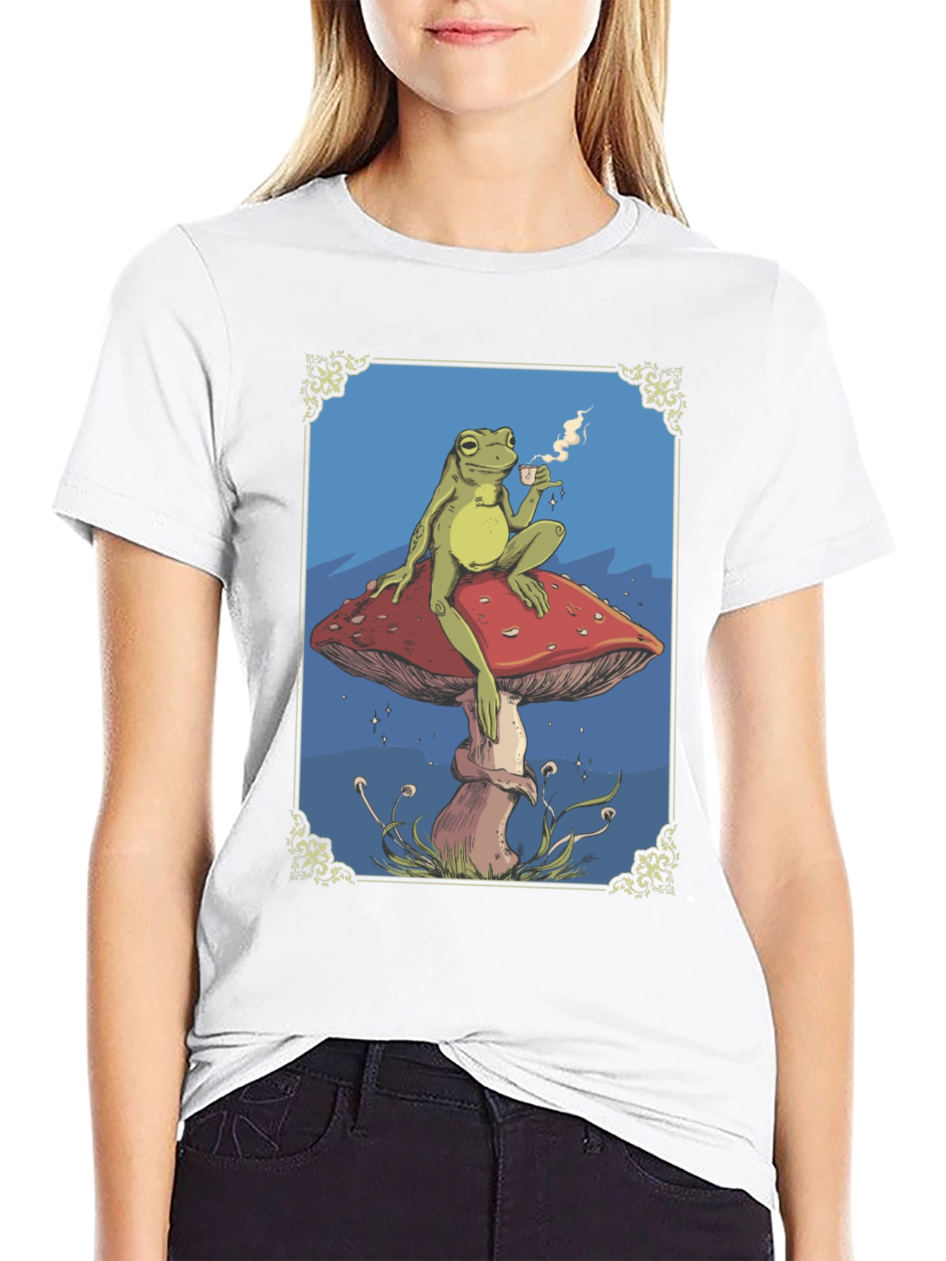 Frog on Mushroom T-Shirt - Whimsical Relaxed Fit