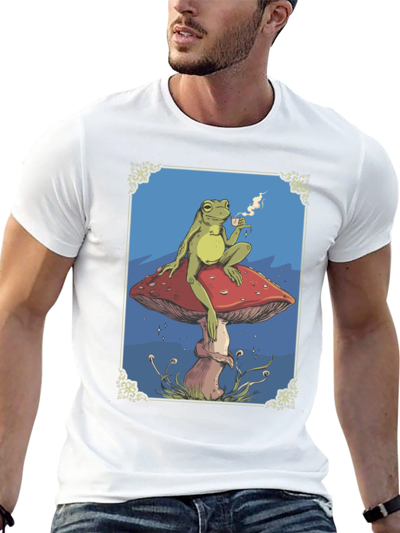 Frog on Mushroom T-Shirt - Whimsical Relaxed Fit