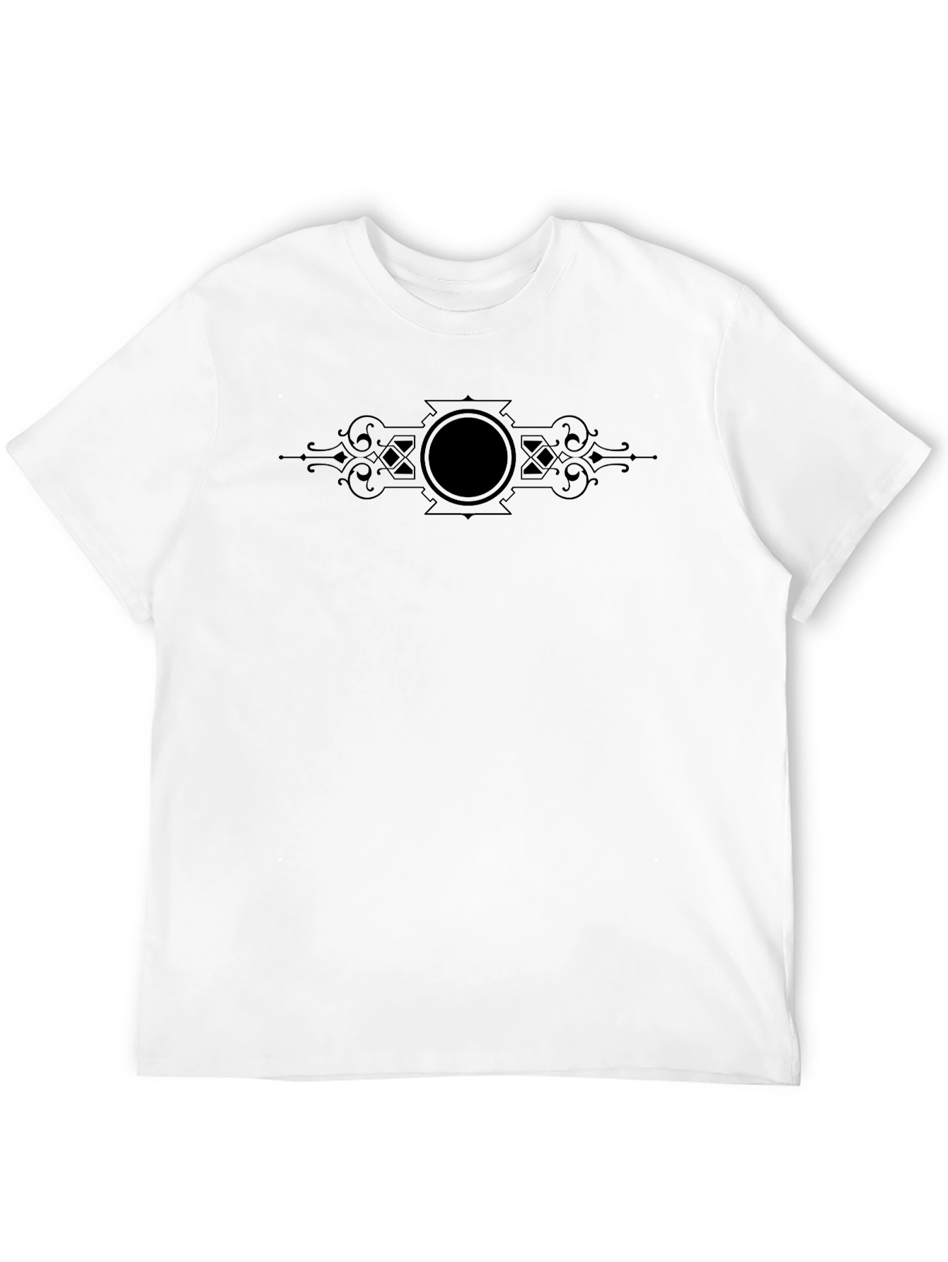 Elegant Black Tee with Ornamental Center Design