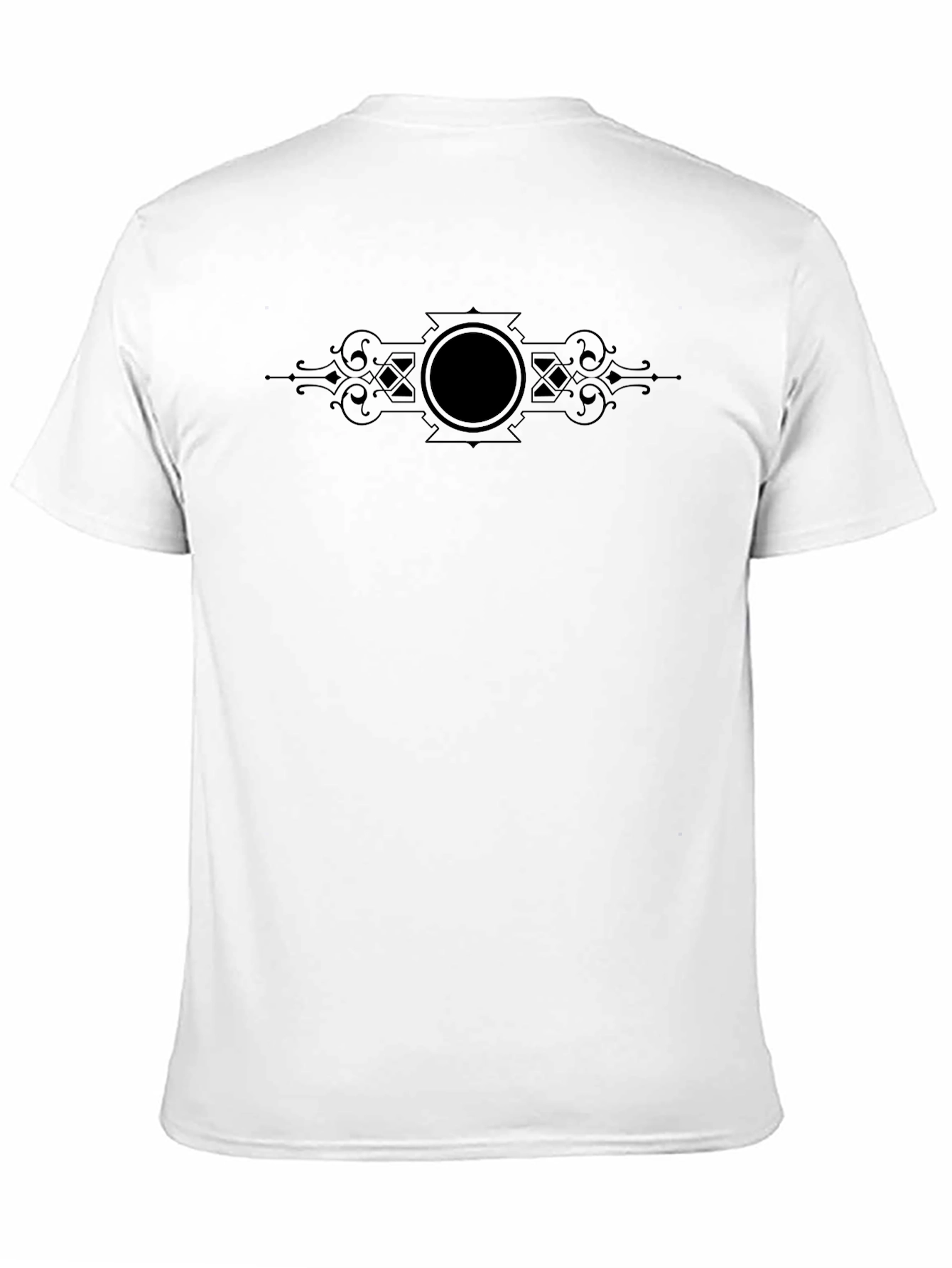 Elegant Black Tee with Ornamental Center Design