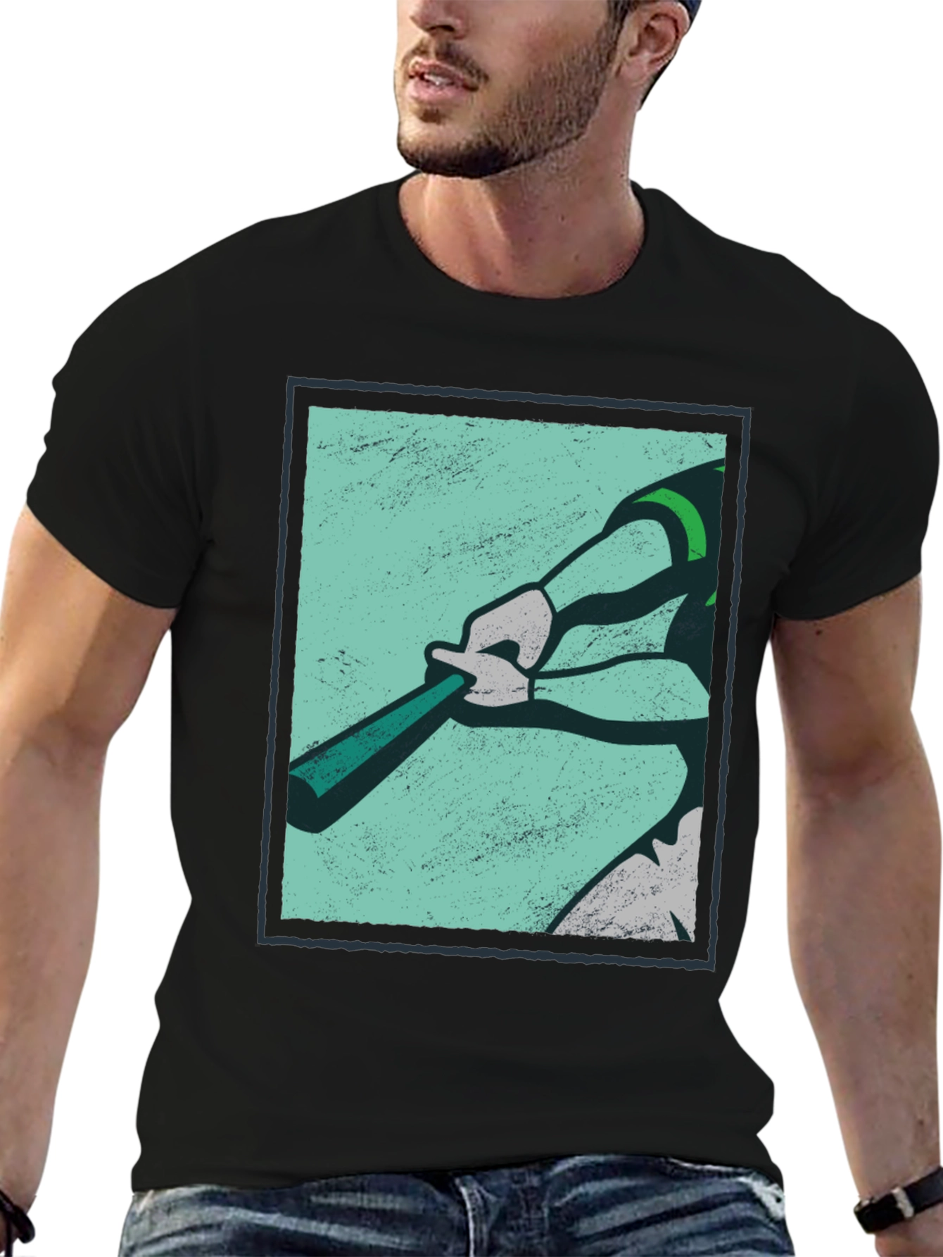 Baseball Graphic Tee - Black Cotton Casual Shirt