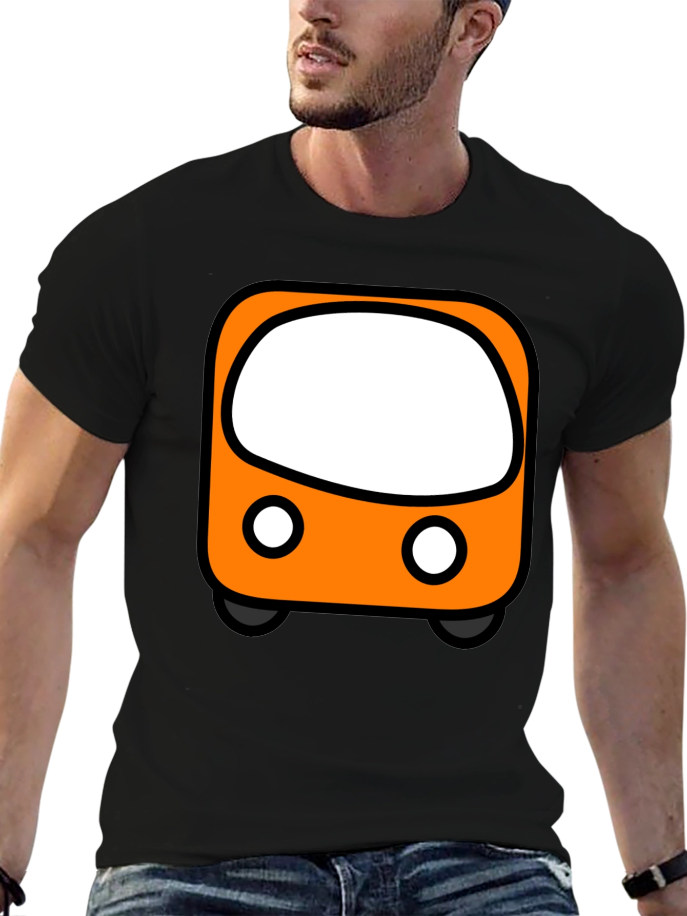 Cartoon Bus Graphic Tee - Black Unisex T-Shirt