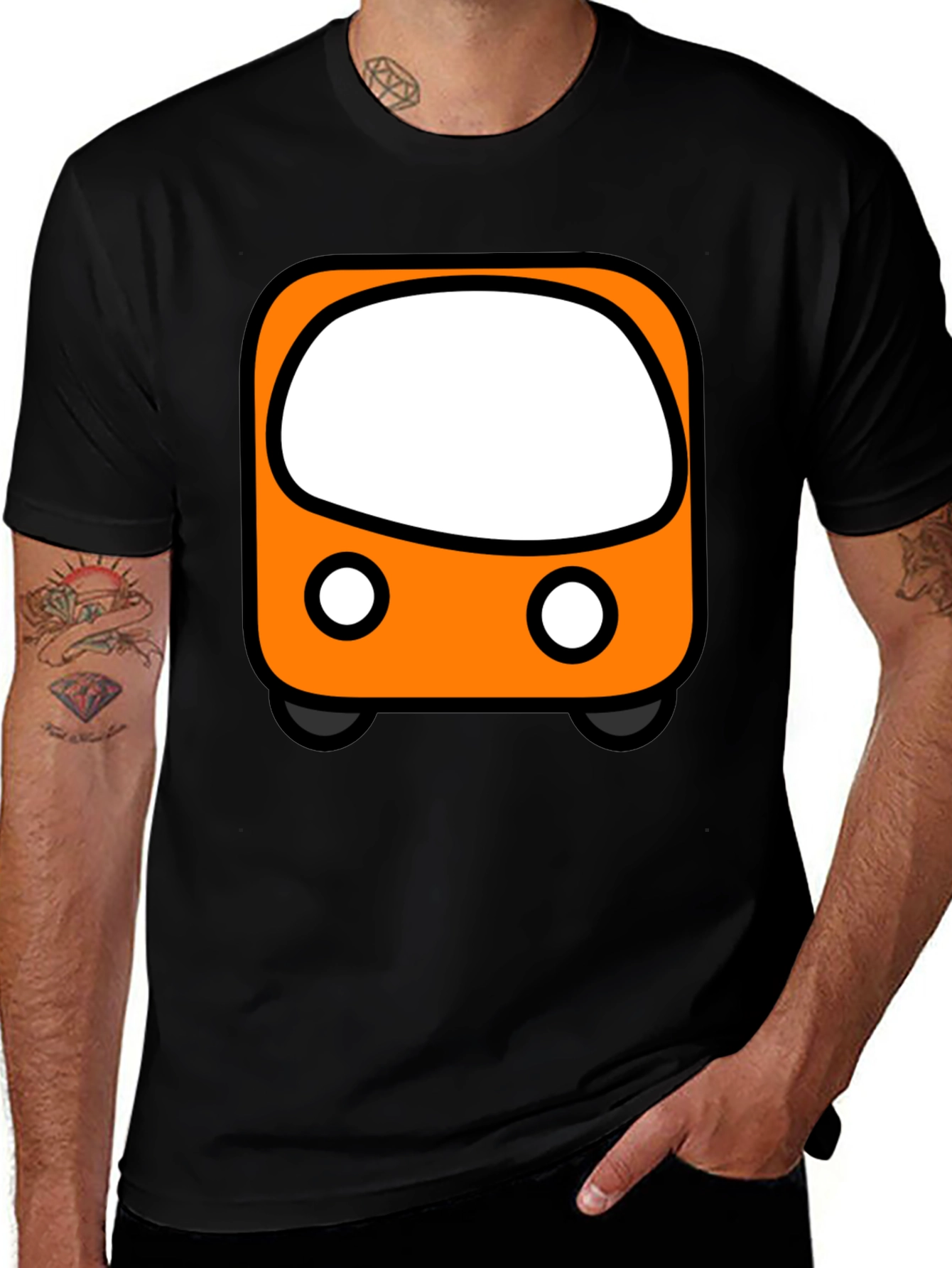Cartoon Bus Graphic Tee - Black Unisex T-Shirt