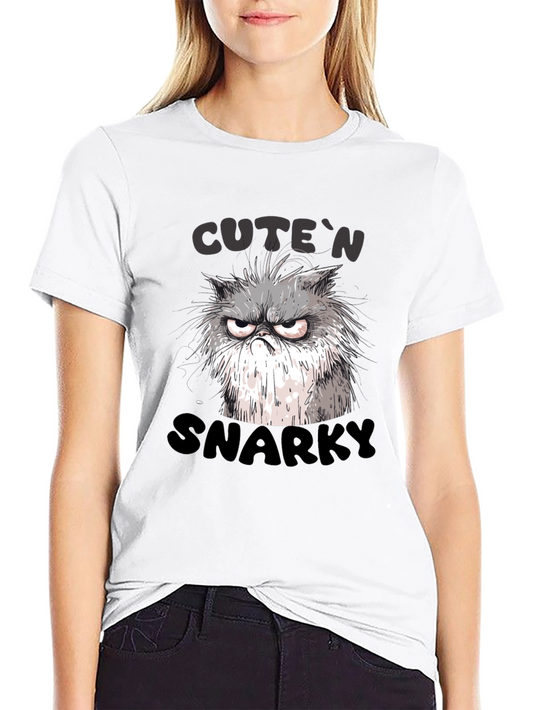Cute n Snarky Cat Graphic Tee - Black Cotton T-Shirt