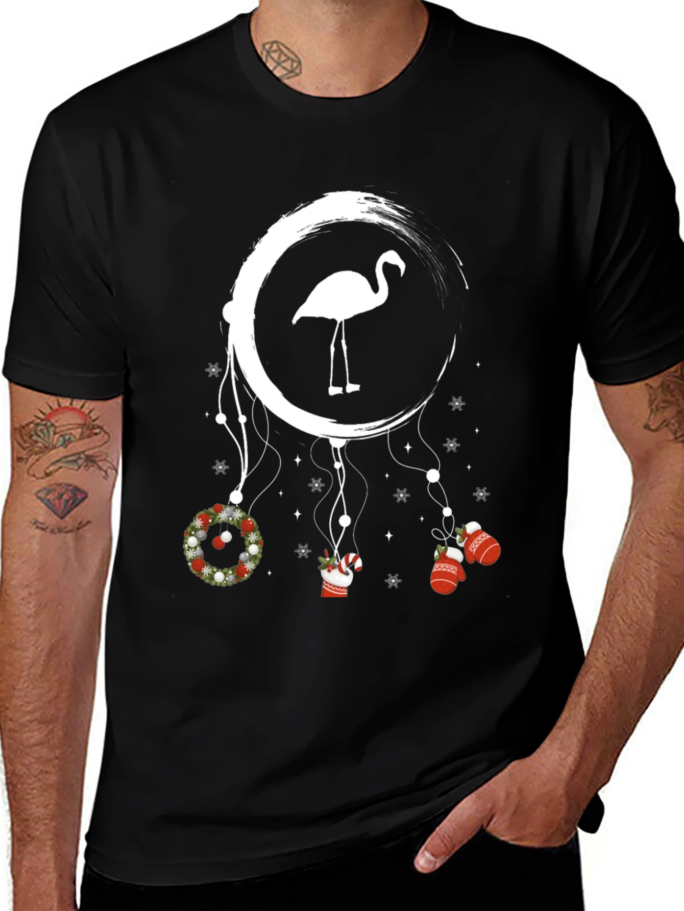 Festive Flamingo Christmas Graphic Tee