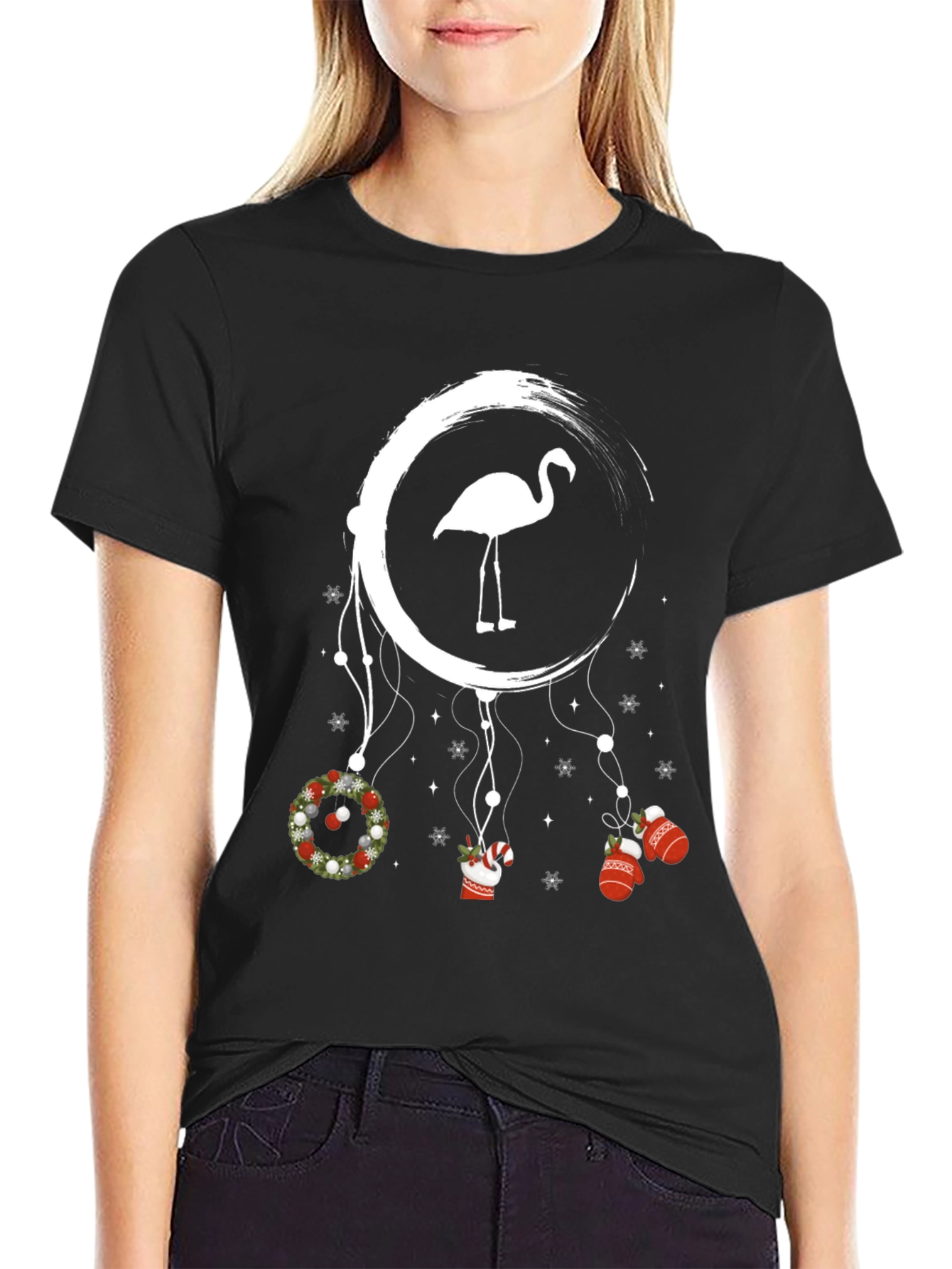 Festive Flamingo Christmas Graphic Tee