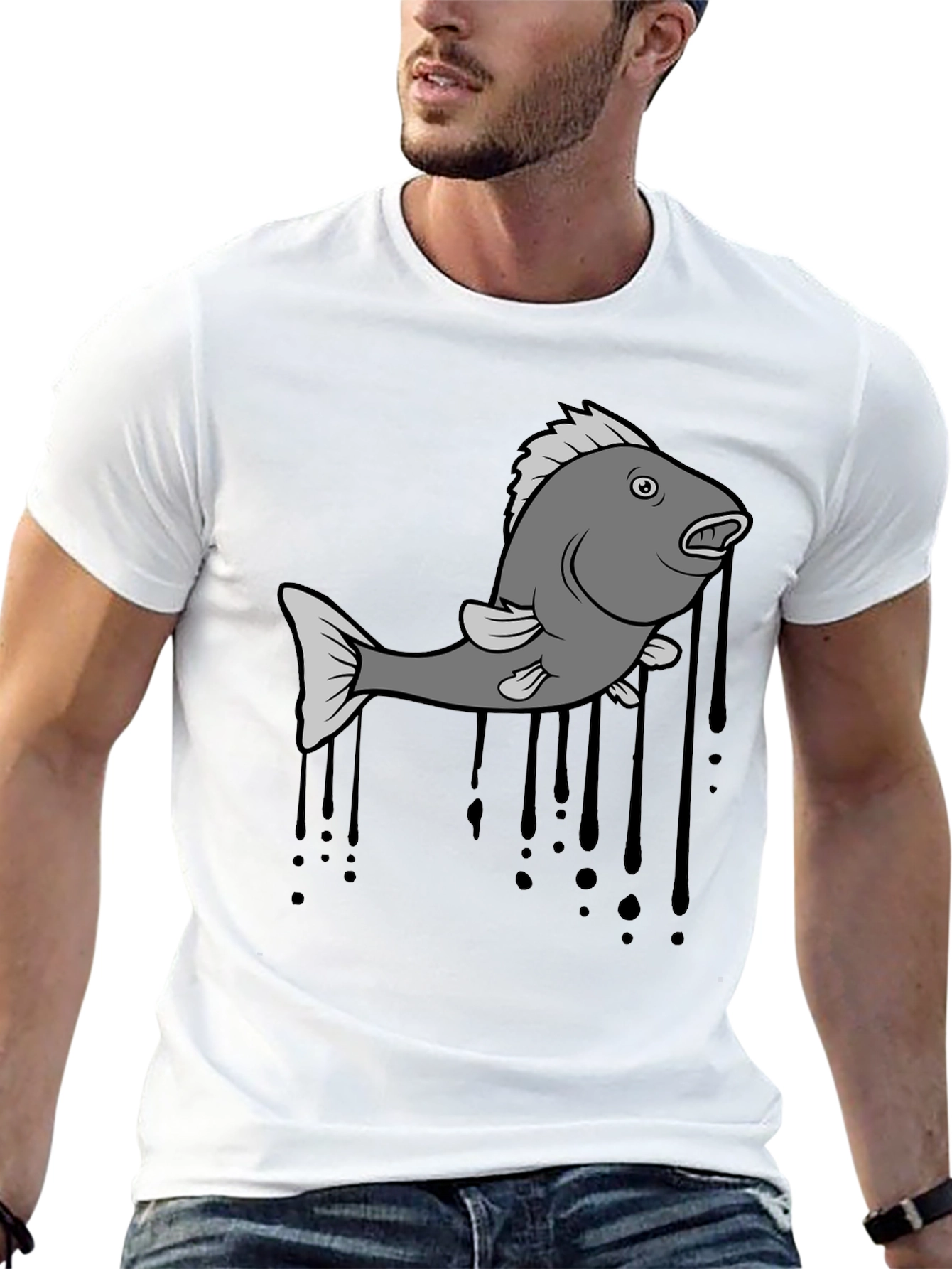 Fish Graphic Mens Black T-Shirt