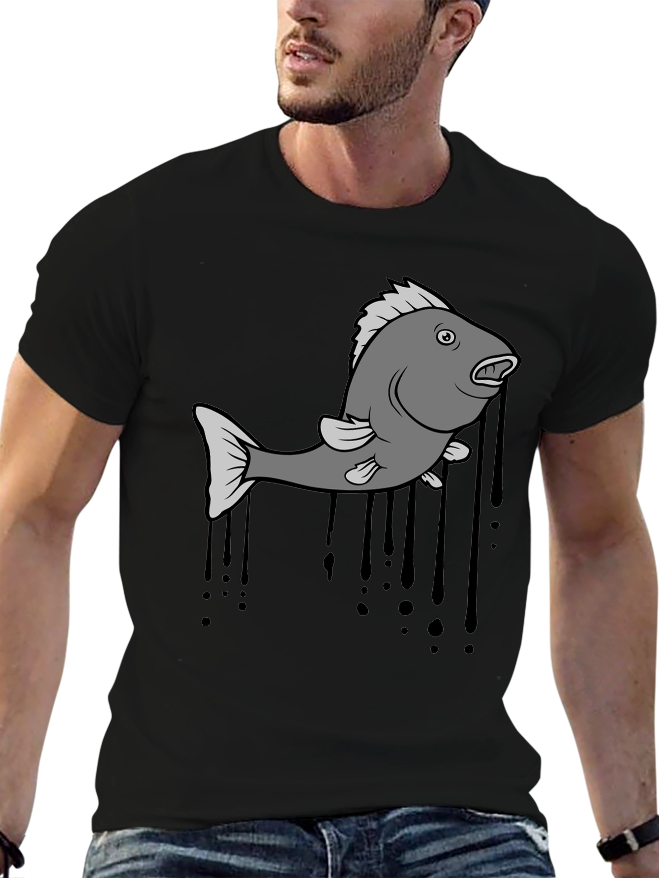 Fish Graphic Mens Black T-Shirt