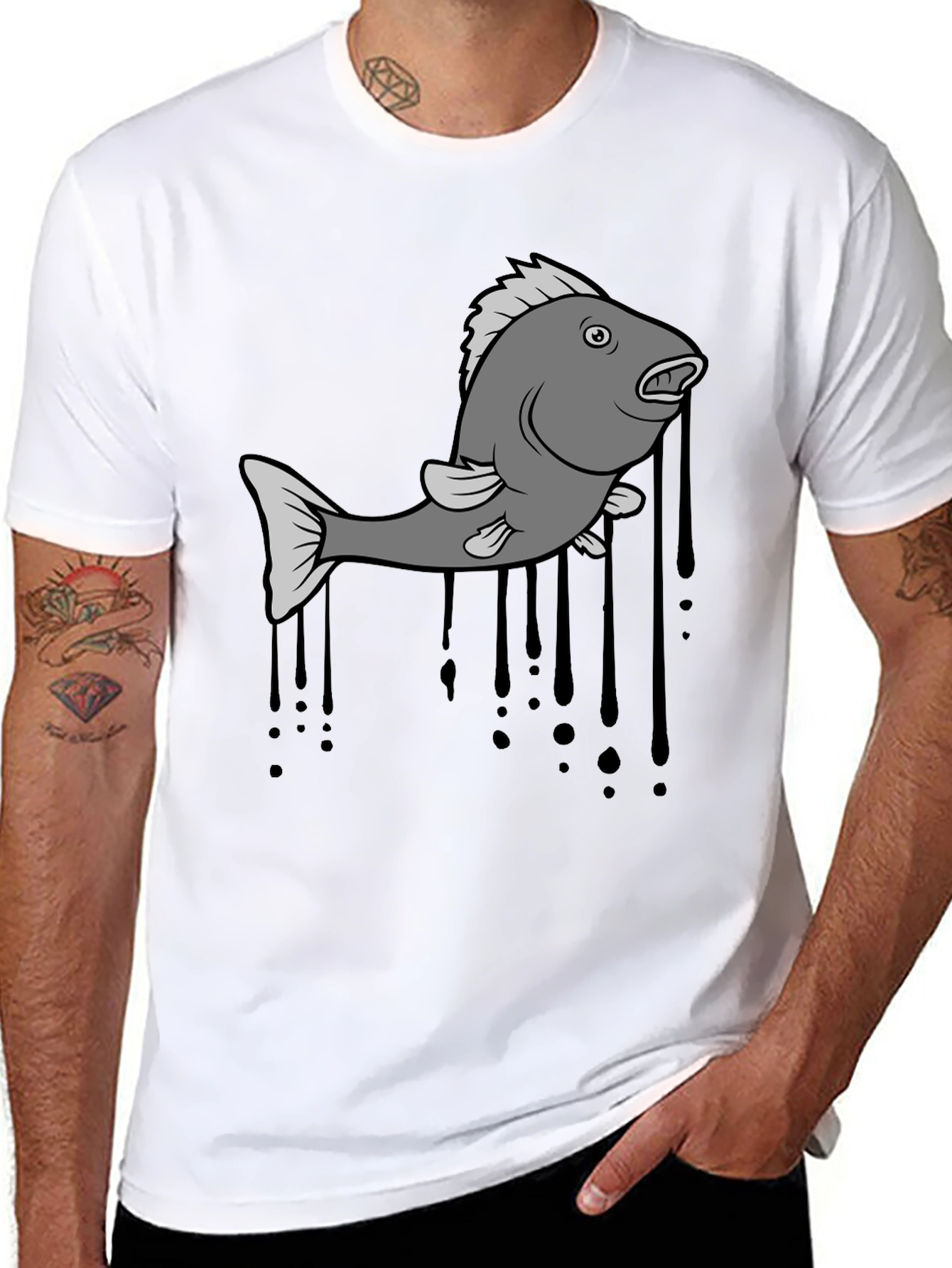 Fish Graphic Mens Black T-Shirt