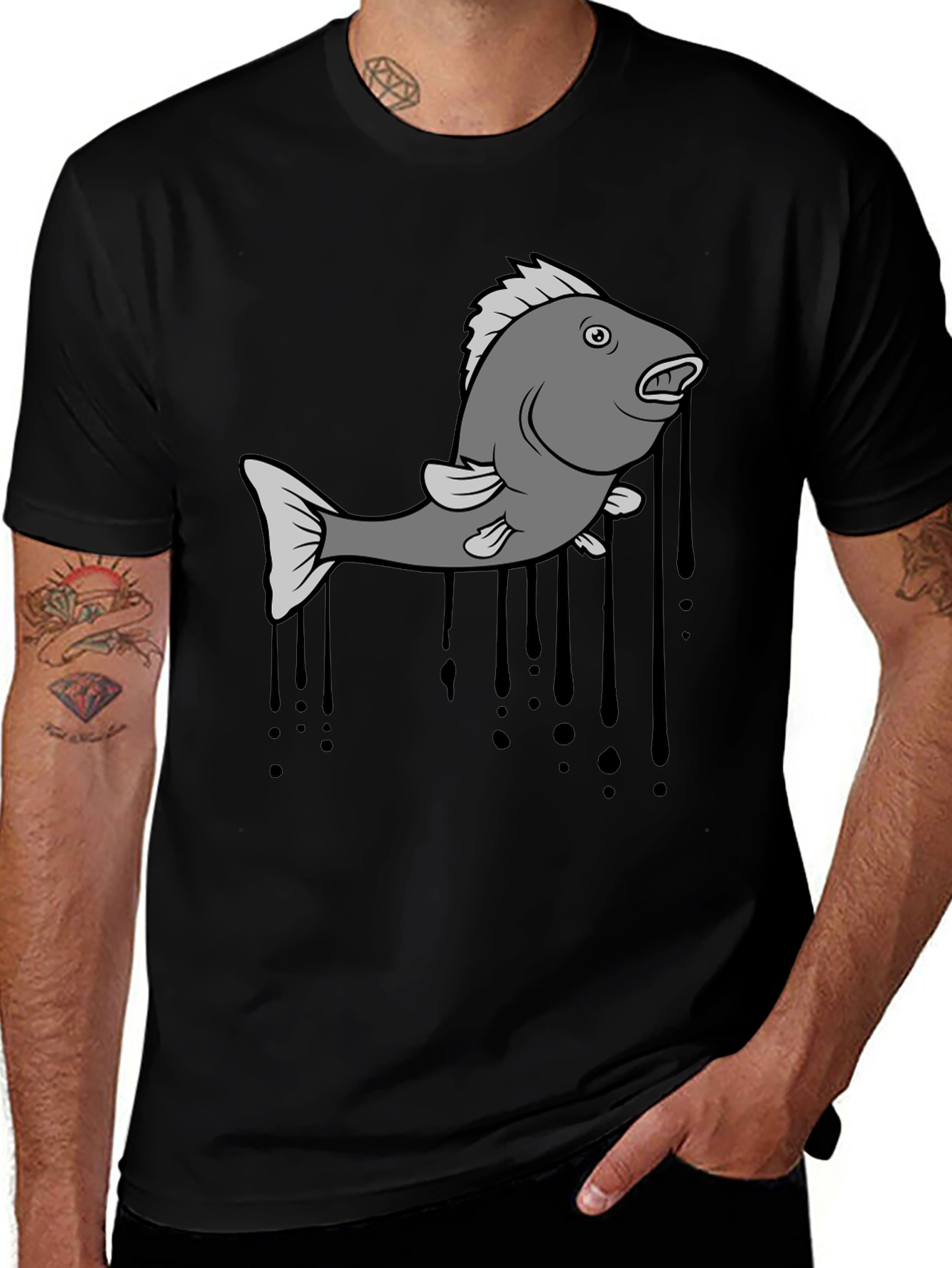 Fish Graphic Mens Black T-Shirt