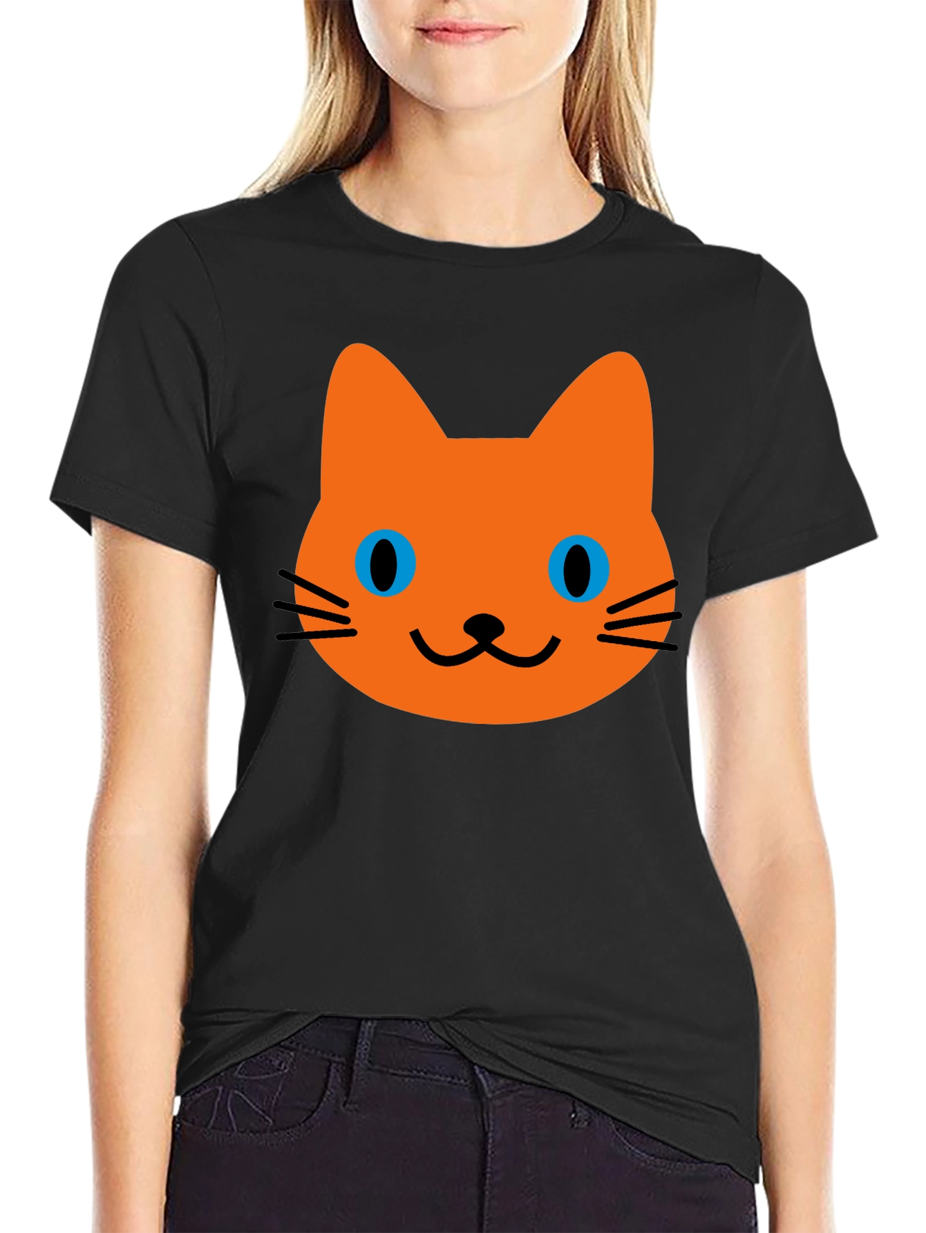 Cat Face Graphic Black T-Shirt