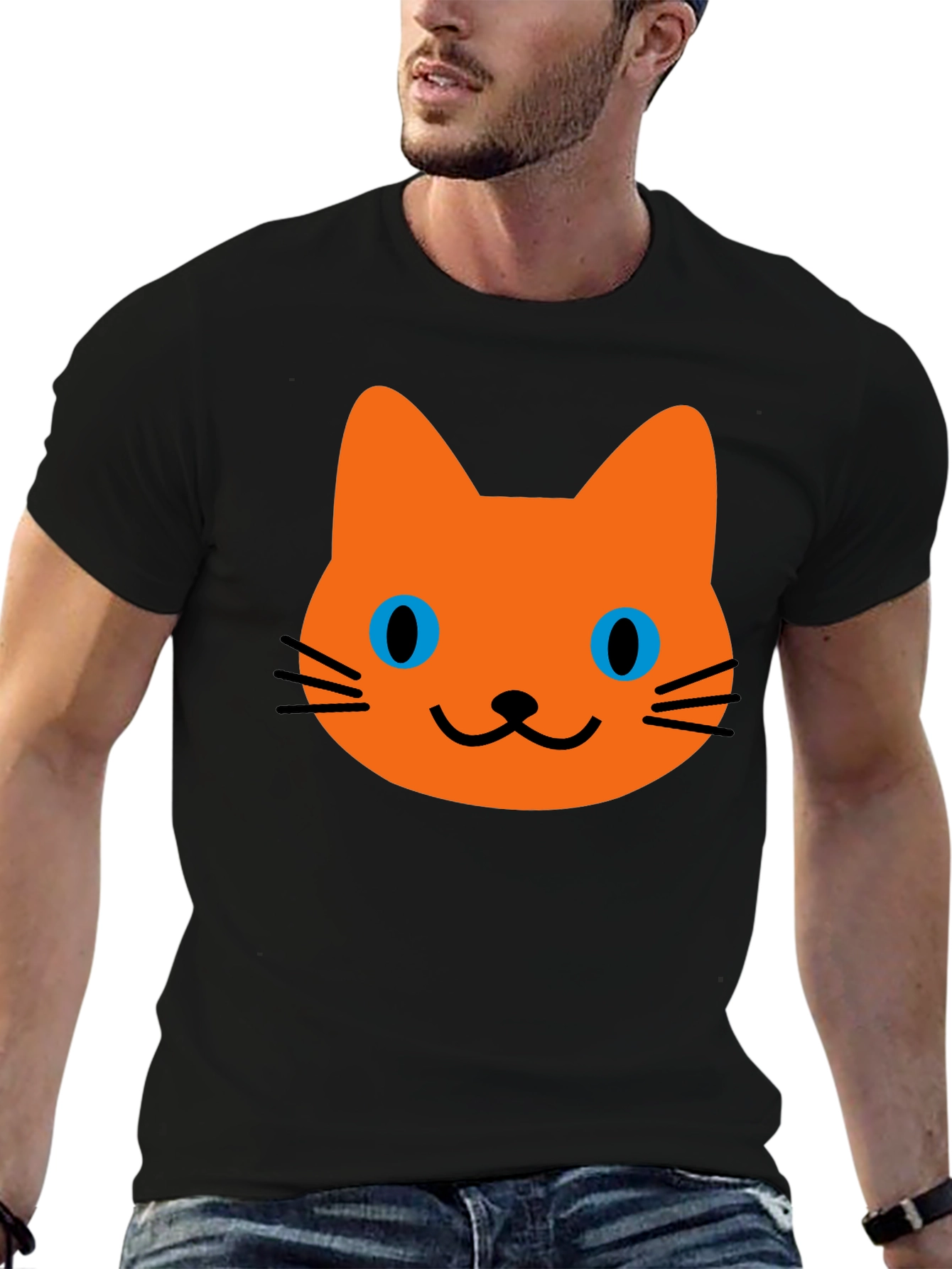 Cat Face Graphic Black T-Shirt