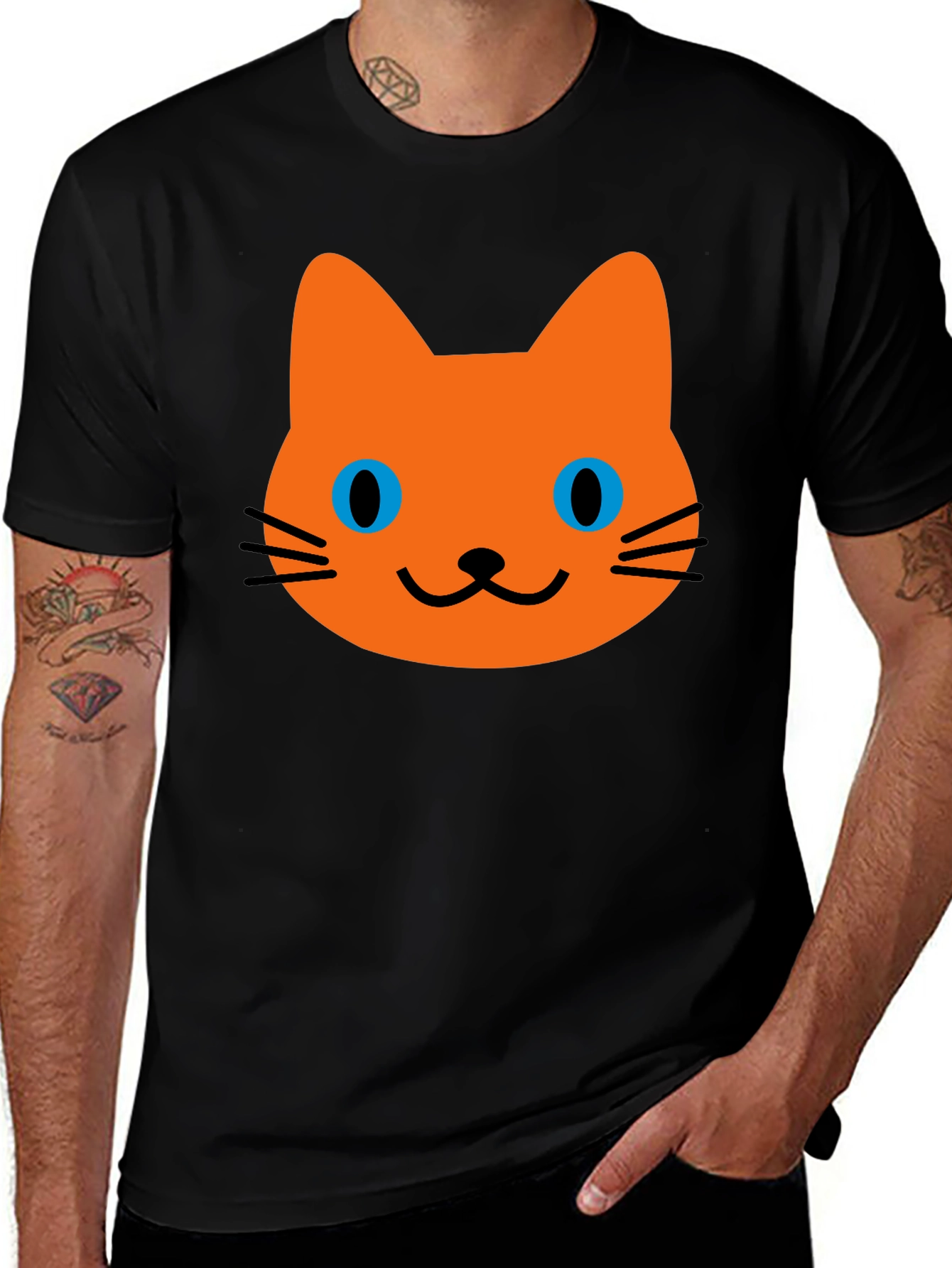 Cat Face Graphic Black T-Shirt