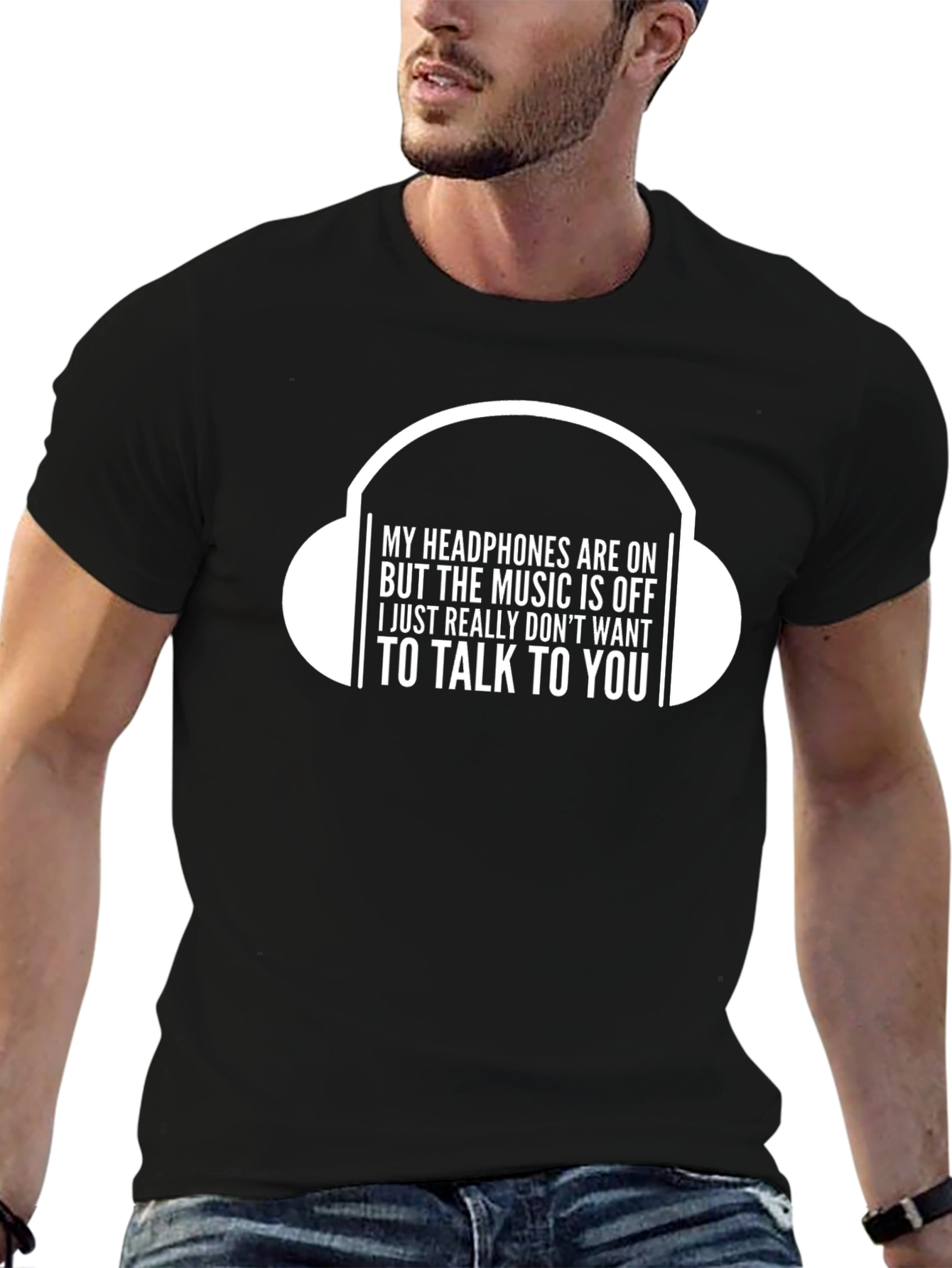 Funny Headphones On T-Shirt - Introvert Humor