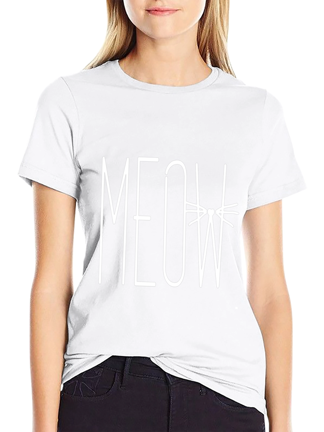 Meow Cat Graphic Black T-Shirt