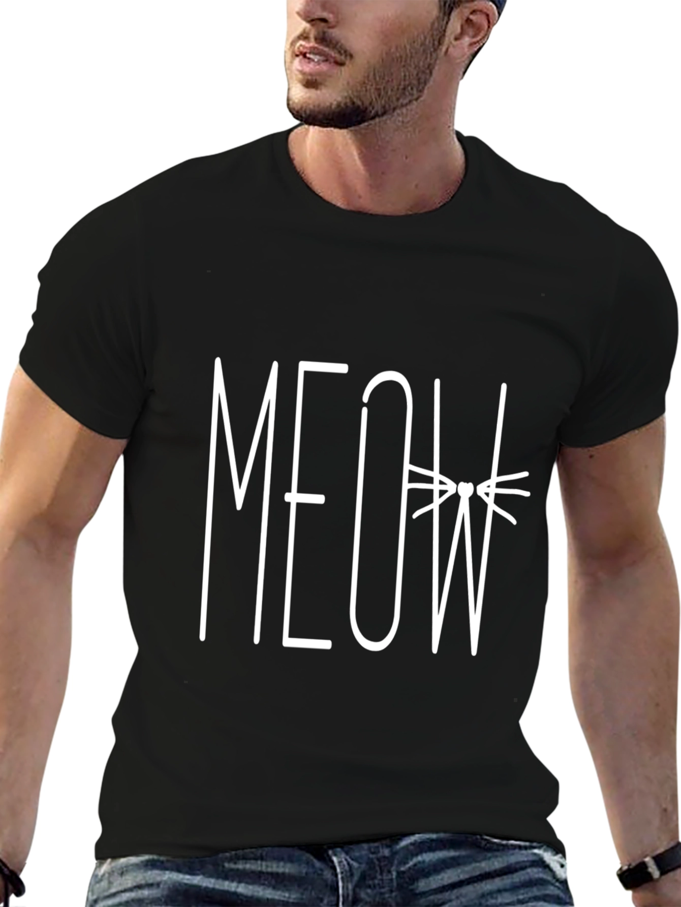 Meow Cat Graphic Black T-Shirt