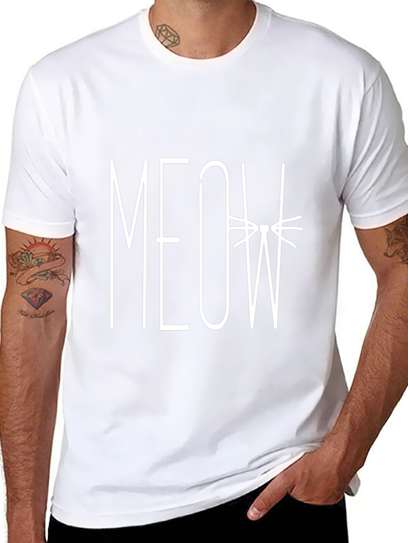 Meow Cat Graphic Black T-Shirt