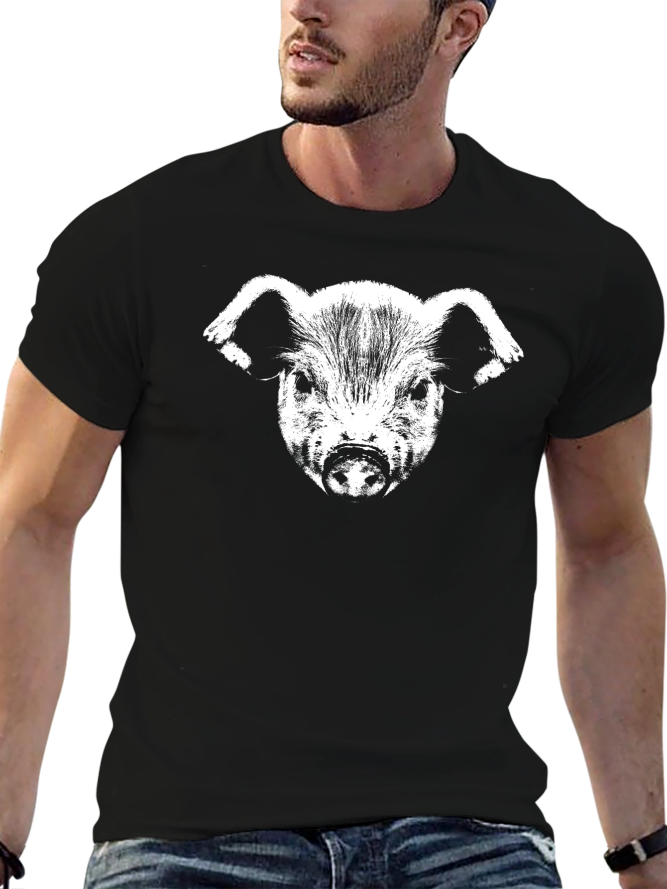 Pig Face Graphic Black Tee Shirt - Mens