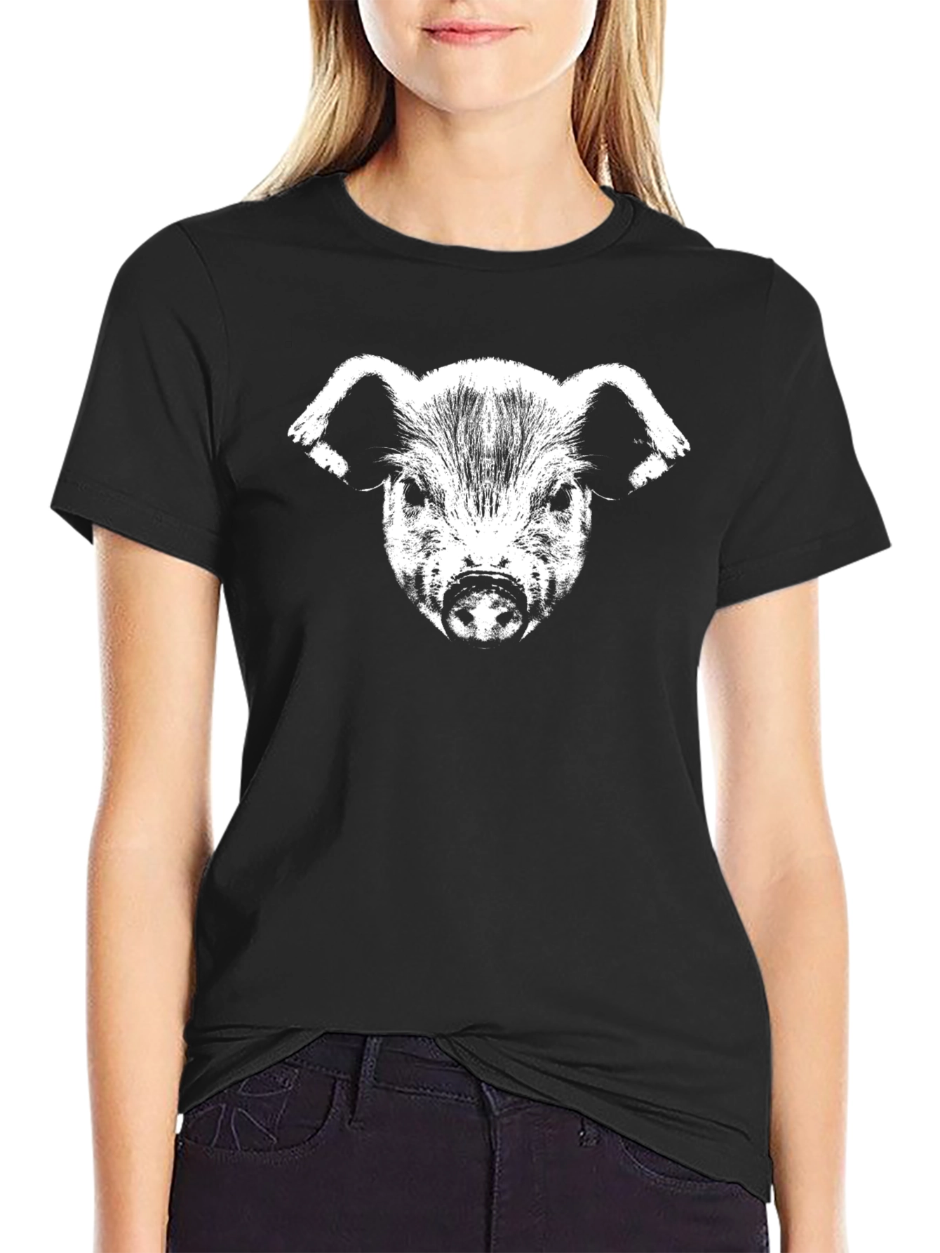 Pig Face Graphic Black Tee Shirt - Mens
