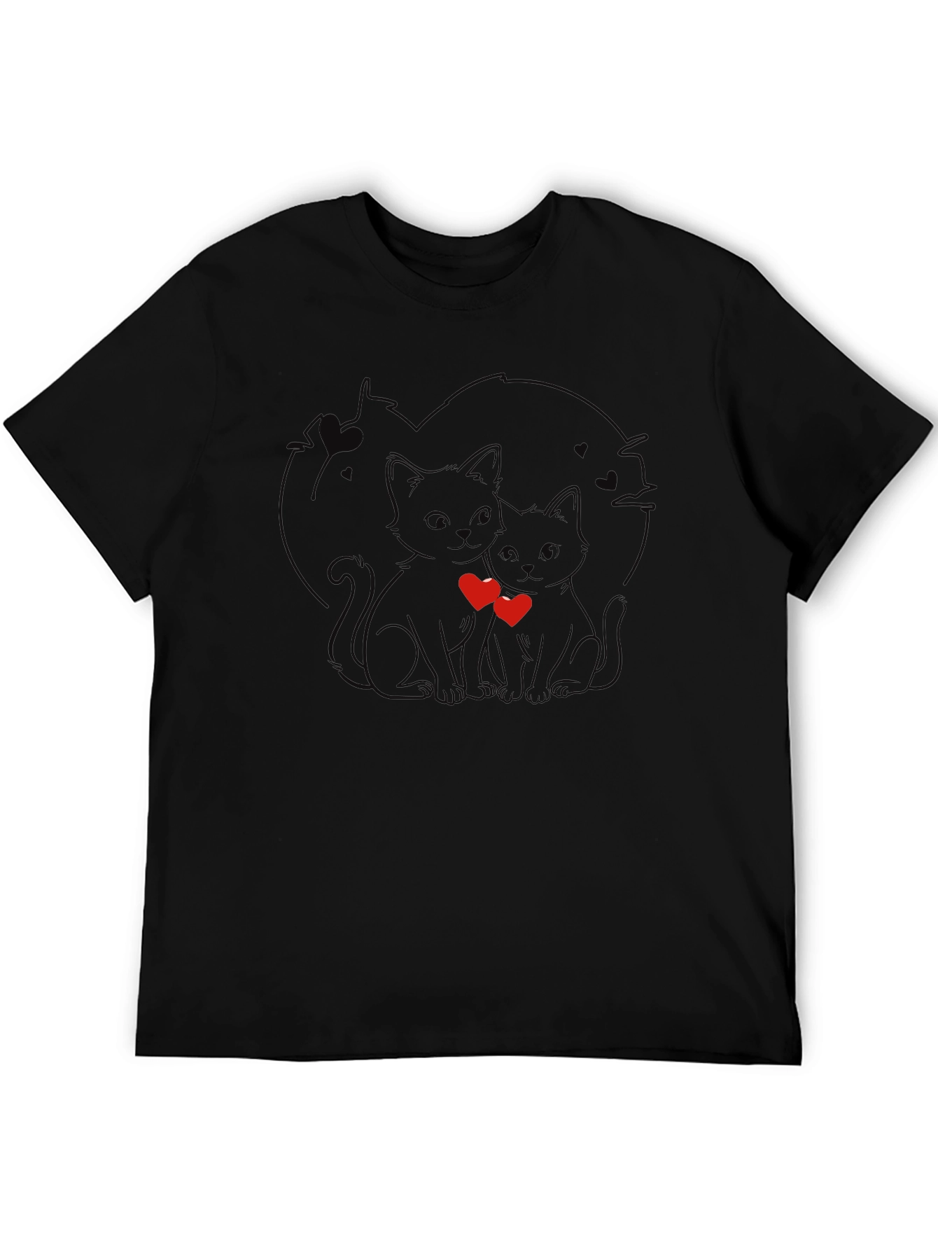 Cute Cats in Love Black T-Shirt