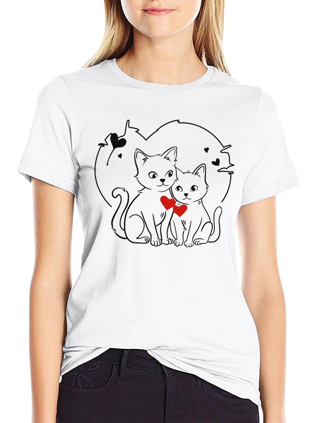 Cute Cats in Love Black T-Shirt