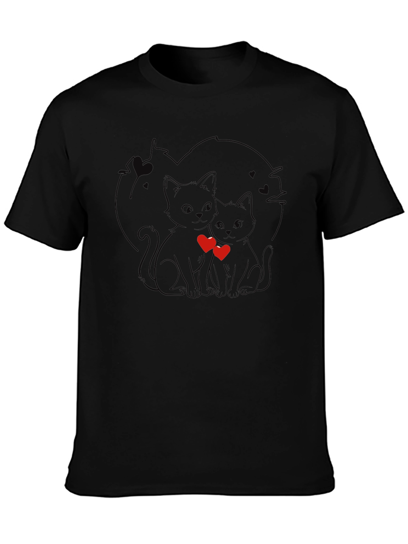 Cute Cats in Love Black T-Shirt