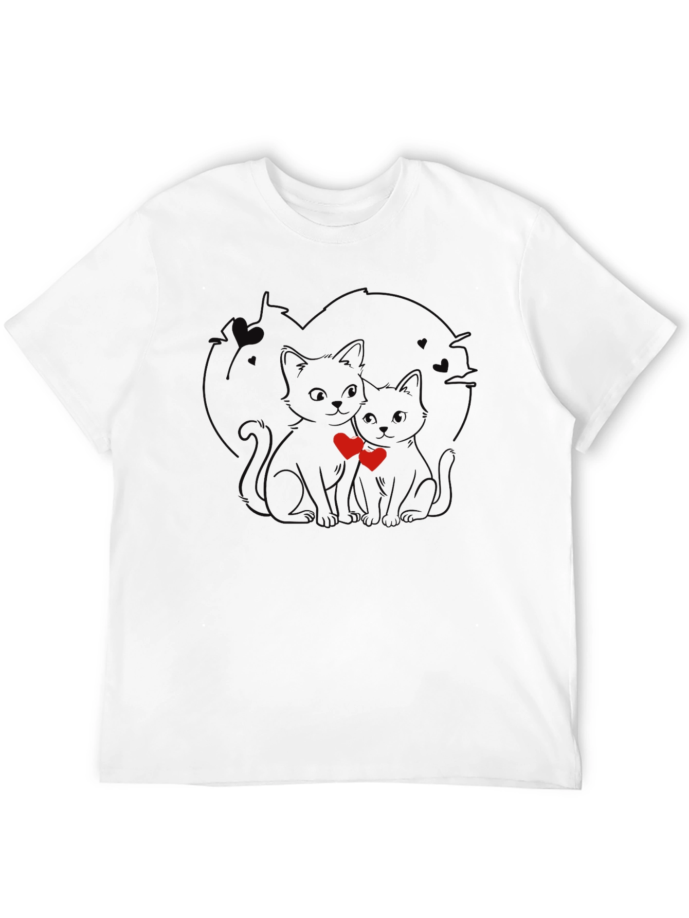 Cute Cats in Love Black T-Shirt