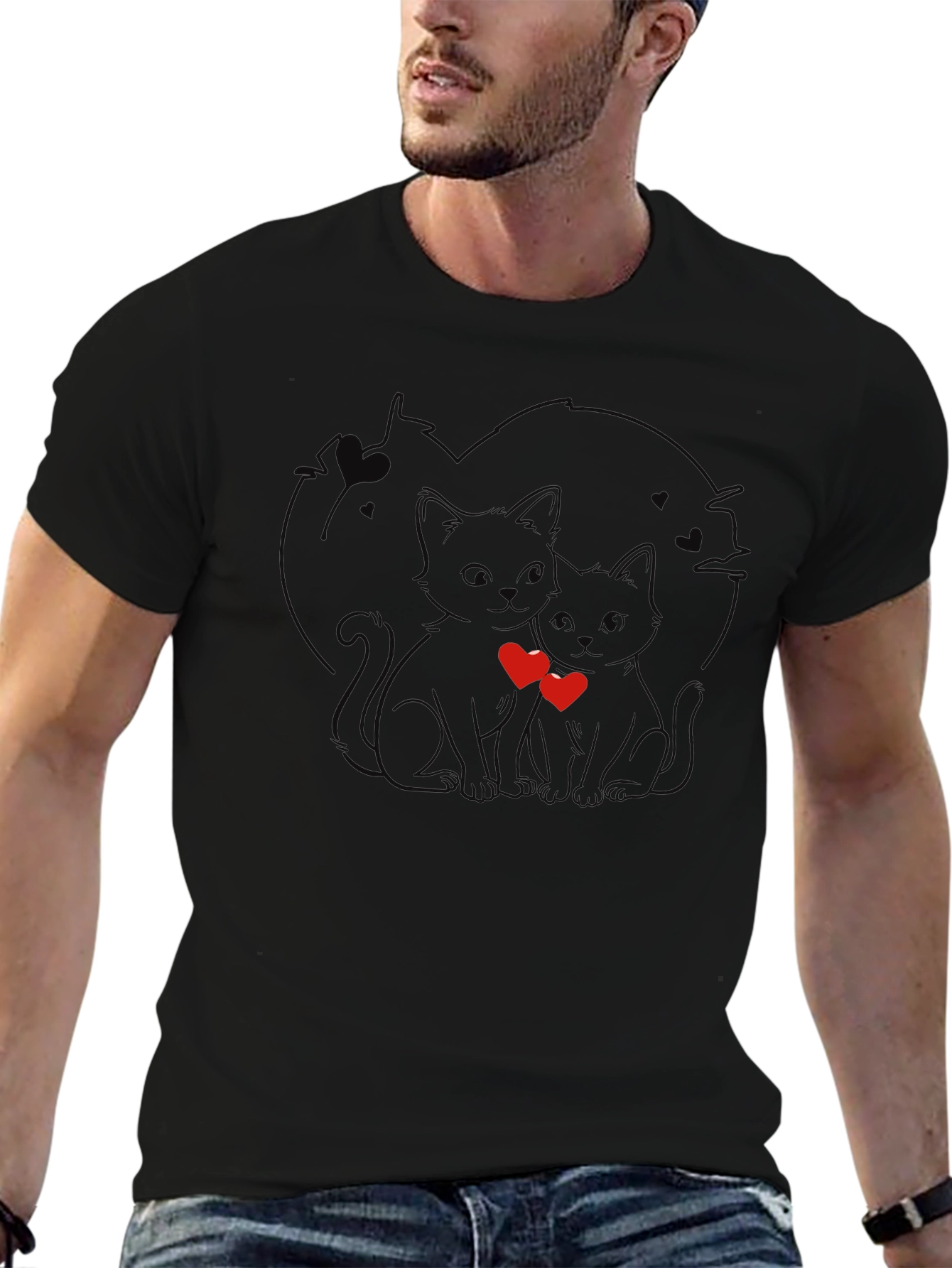 Cute Cats in Love Black T-Shirt
