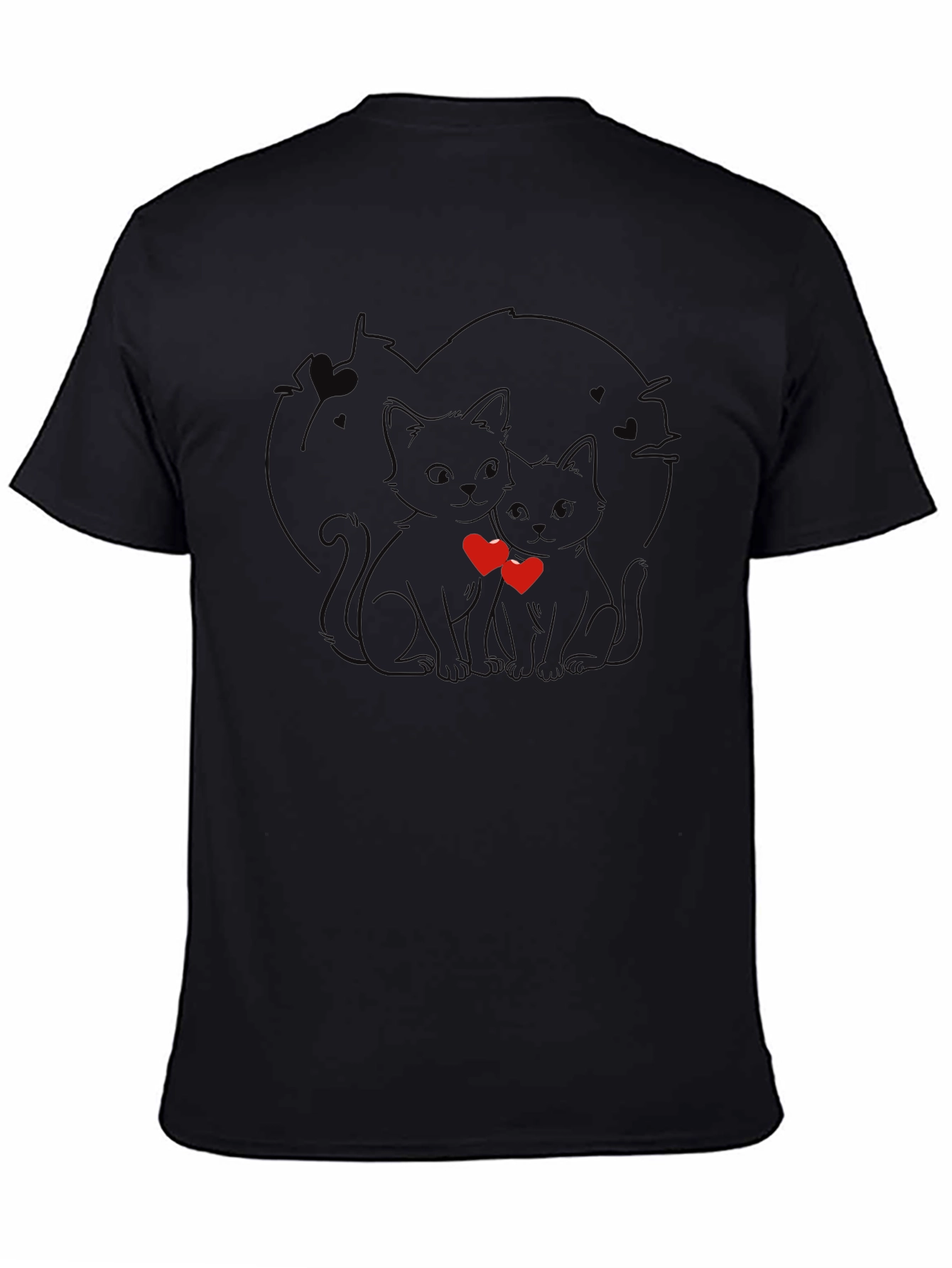 Cute Cats in Love Black T-Shirt