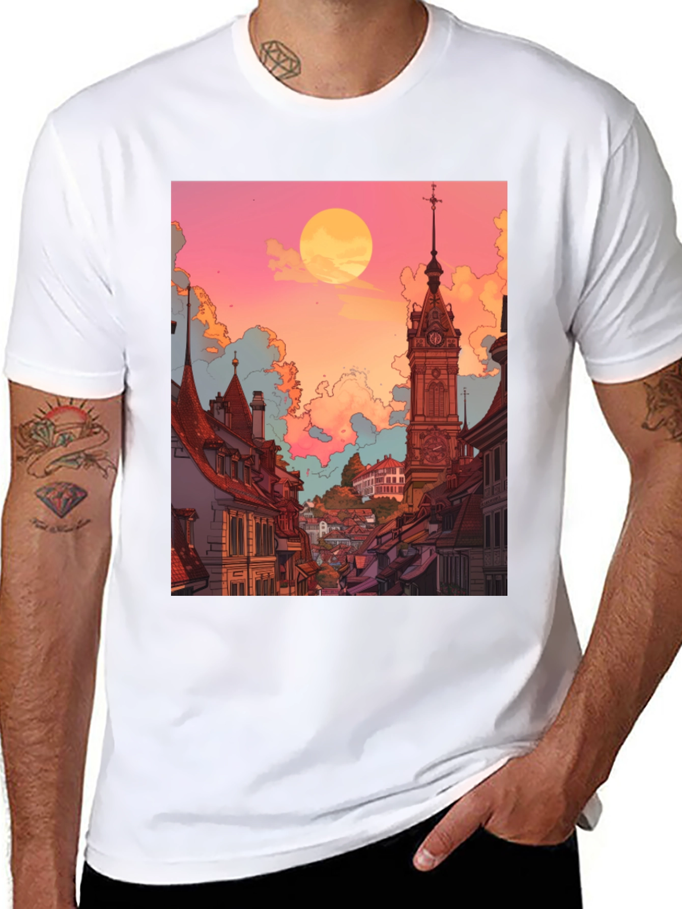 Retro Cityscape Graphic Tee - Unisex Black T-Shirt