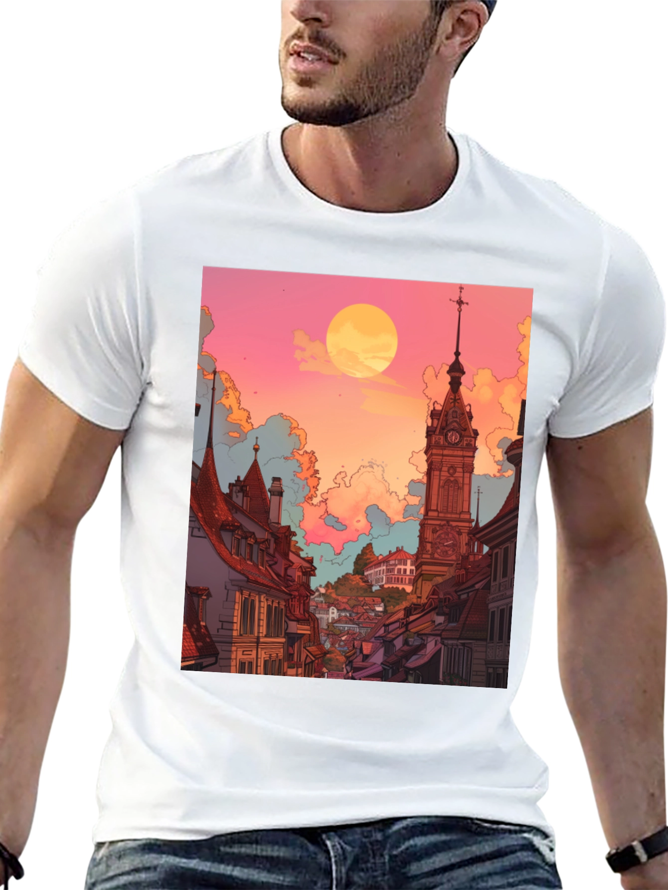 Retro Cityscape Graphic Tee - Unisex Black T-Shirt