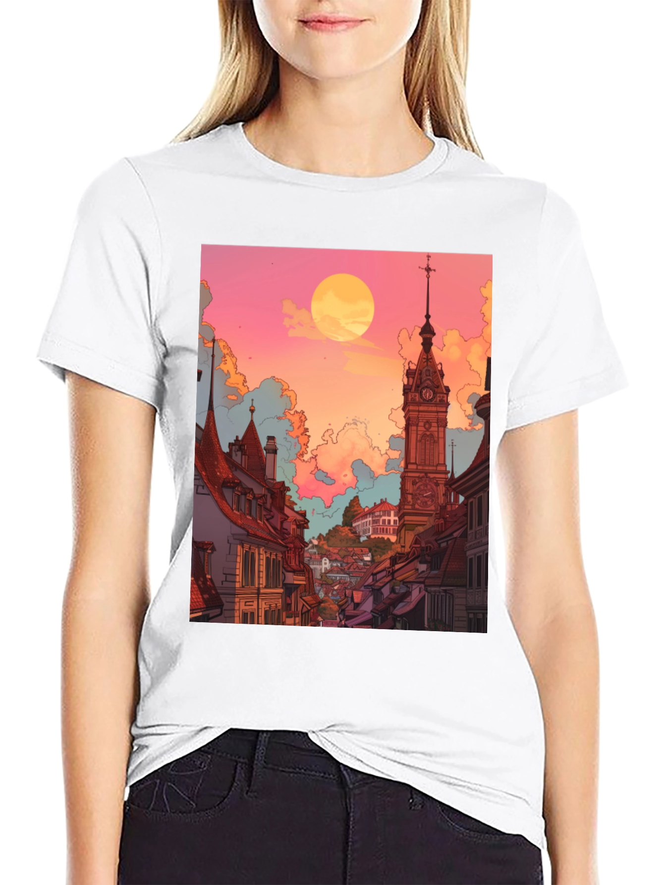 Retro Cityscape Graphic Tee - Unisex Black T-Shirt