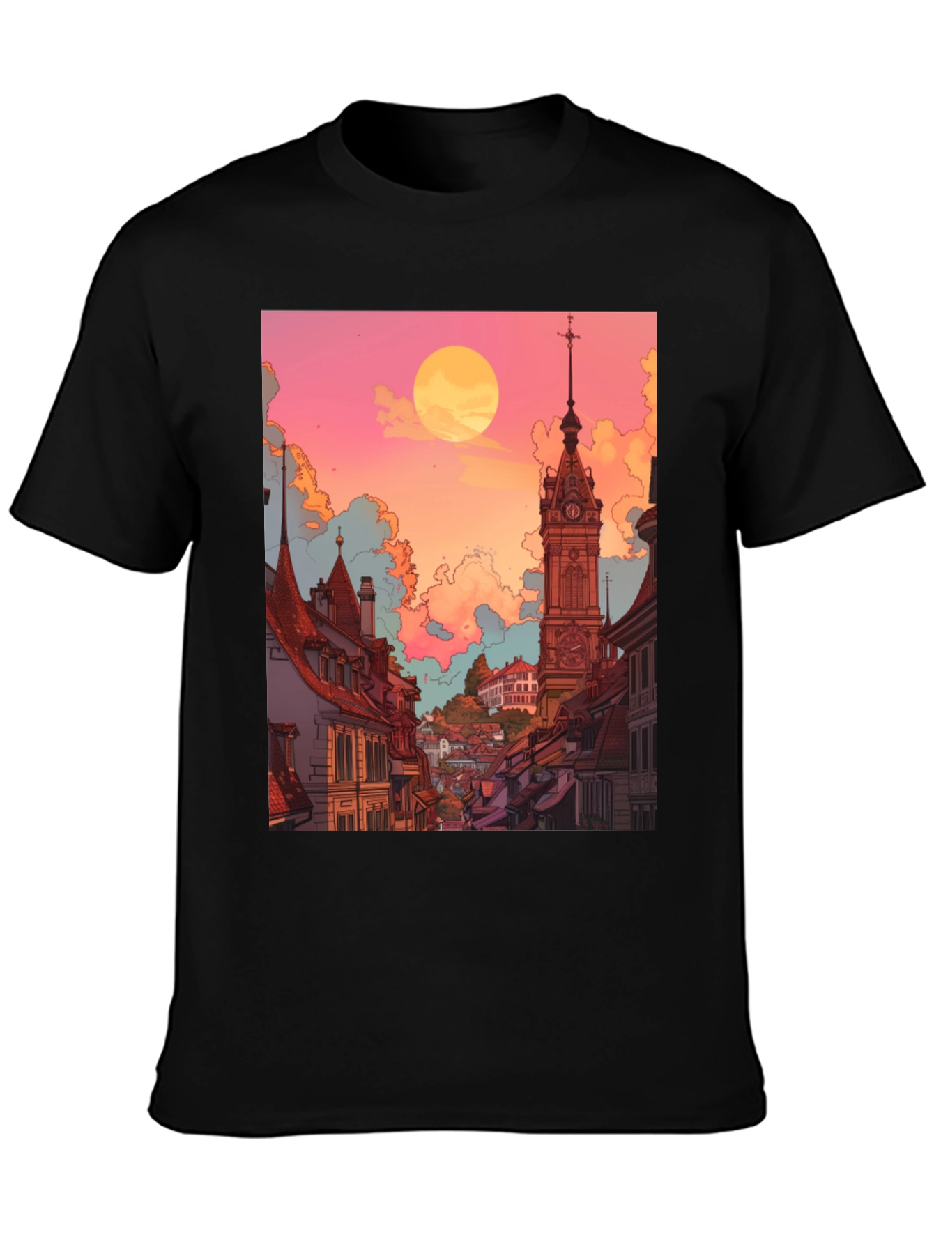 Retro Cityscape Graphic Tee - Unisex Black T-Shirt