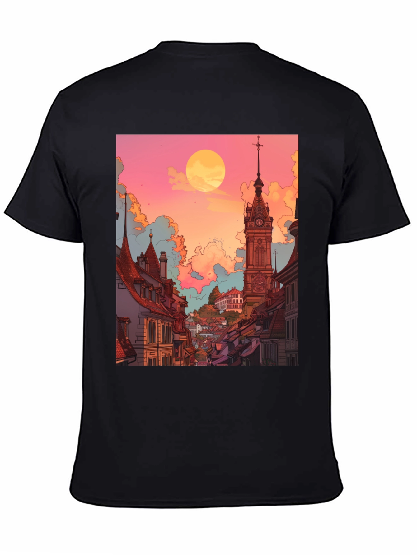 Retro Cityscape Graphic Tee - Unisex Black T-Shirt